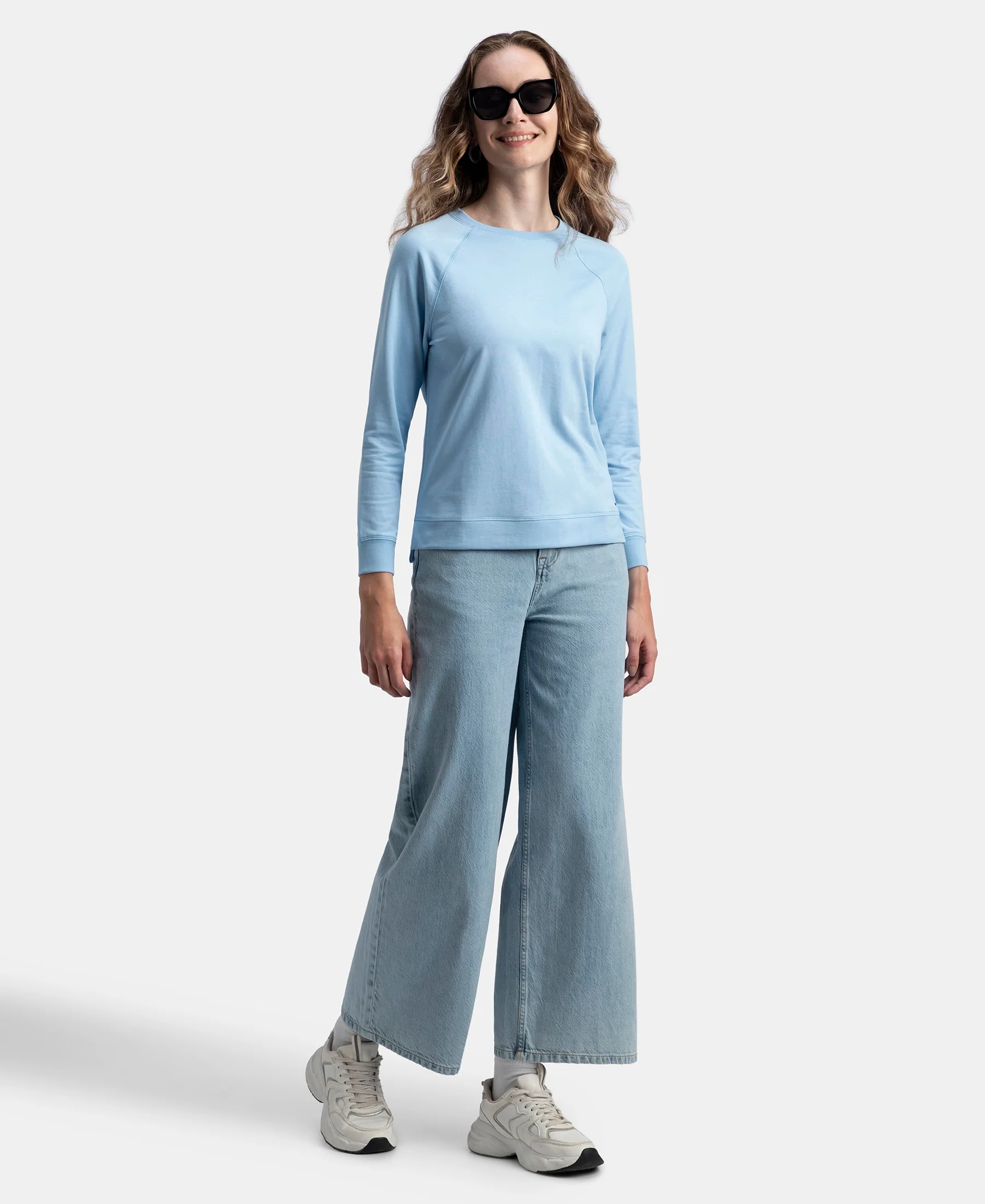 Super Combed Cotton Rich French Terry Fabric Solid Sweatshirt with Raglan Sleeve Styling - Powder Blue - Image 6