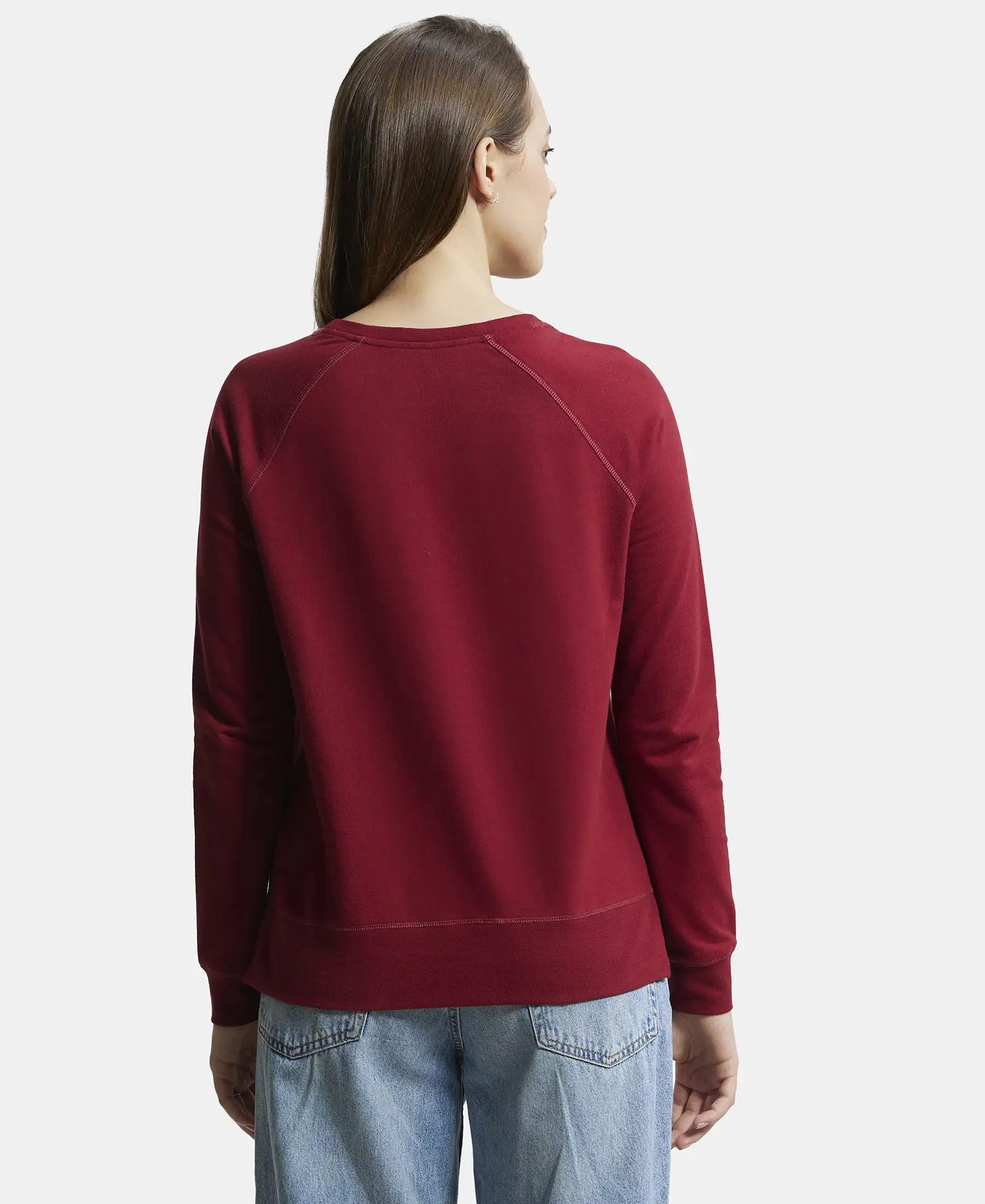 Super Combed Cotton Rich French Terry Fabric Solid Sweatshirt with Raglan Sleeve Styling - Rhubarb - Image 3