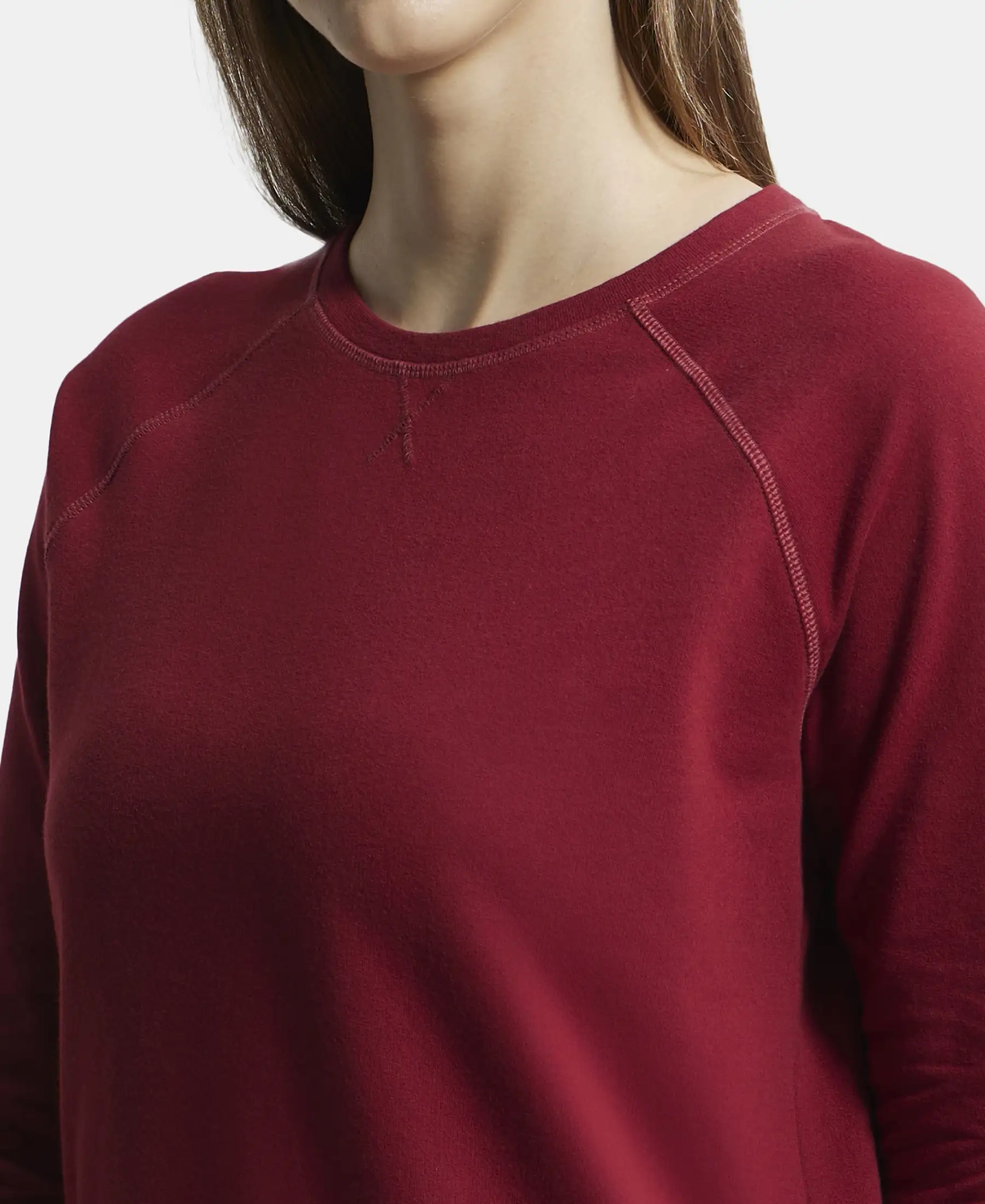 Super Combed Cotton Rich French Terry Fabric Solid Sweatshirt with Raglan Sleeve Styling - Rhubarb - Image 6