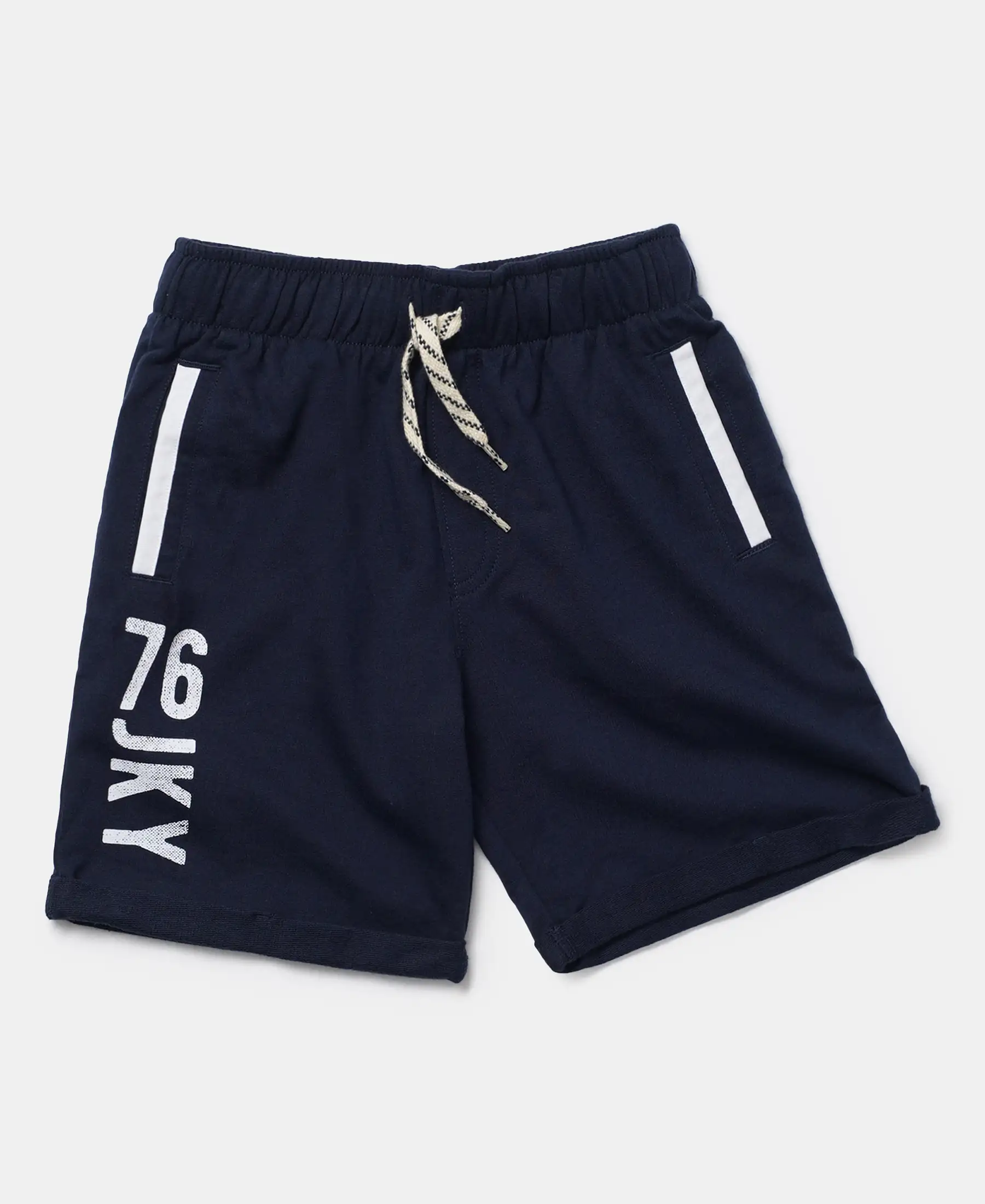 Boy's Super Combed Cotton Rich French Terry Graphic Printed Shorts with Turn Up Hem Styling - Navy - Image 5