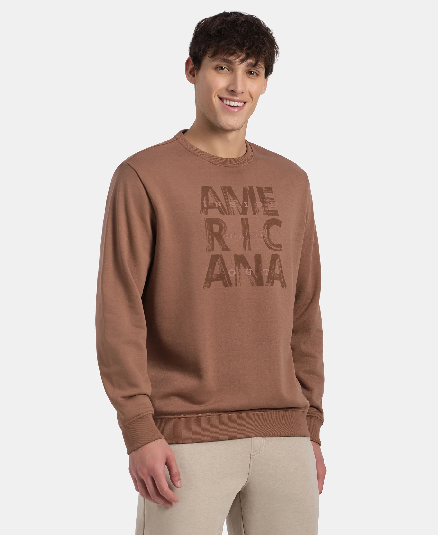 Super Combed Cotton Rich French Terry Printed Sweatshirt with Ribbed Cuffs - Acorn - Image 2