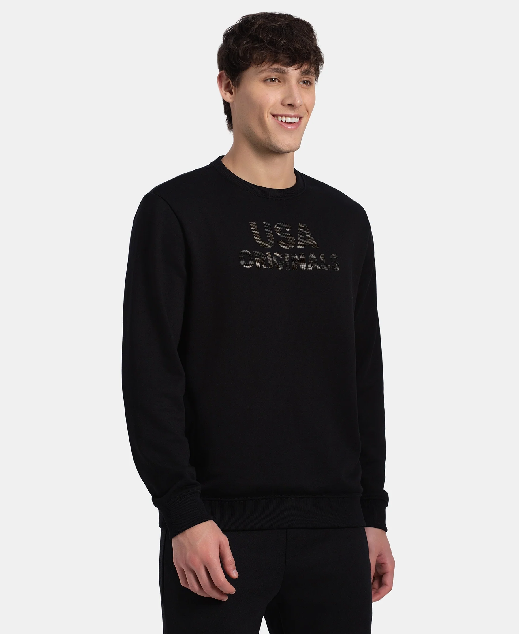 Super Combed Cotton Rich French Terry Printed Sweatshirt with Ribbed Cuffs - Black - Image 2