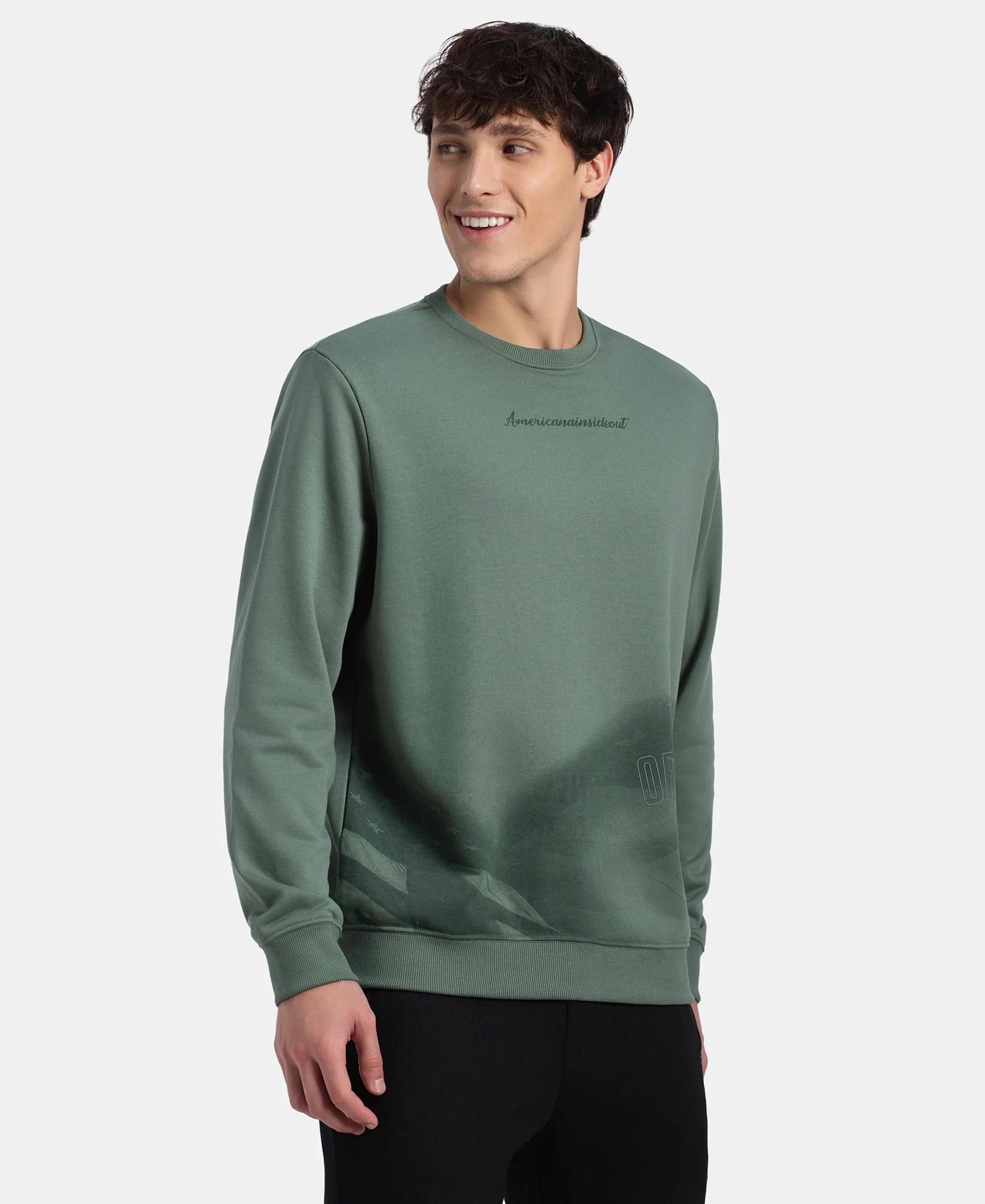 Super Combed Cotton Rich French Terry Printed Sweatshirt with Ribbed Cuffs - Dark Forest - Image 2