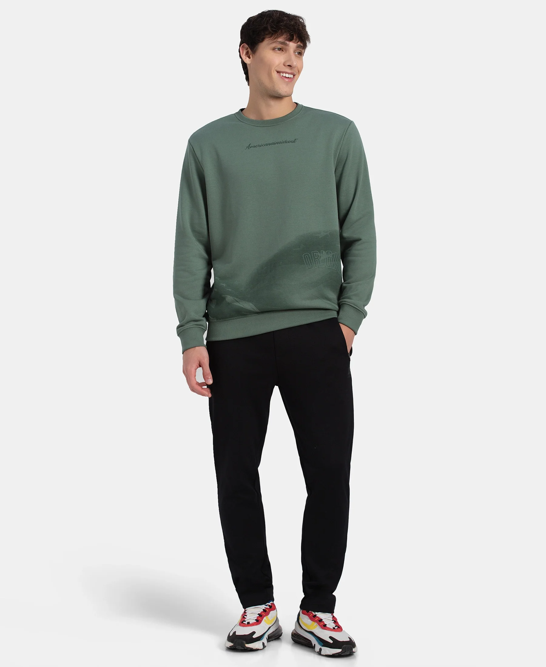Super Combed Cotton Rich French Terry Printed Sweatshirt with Ribbed Cuffs - Dark Forest - Image 4