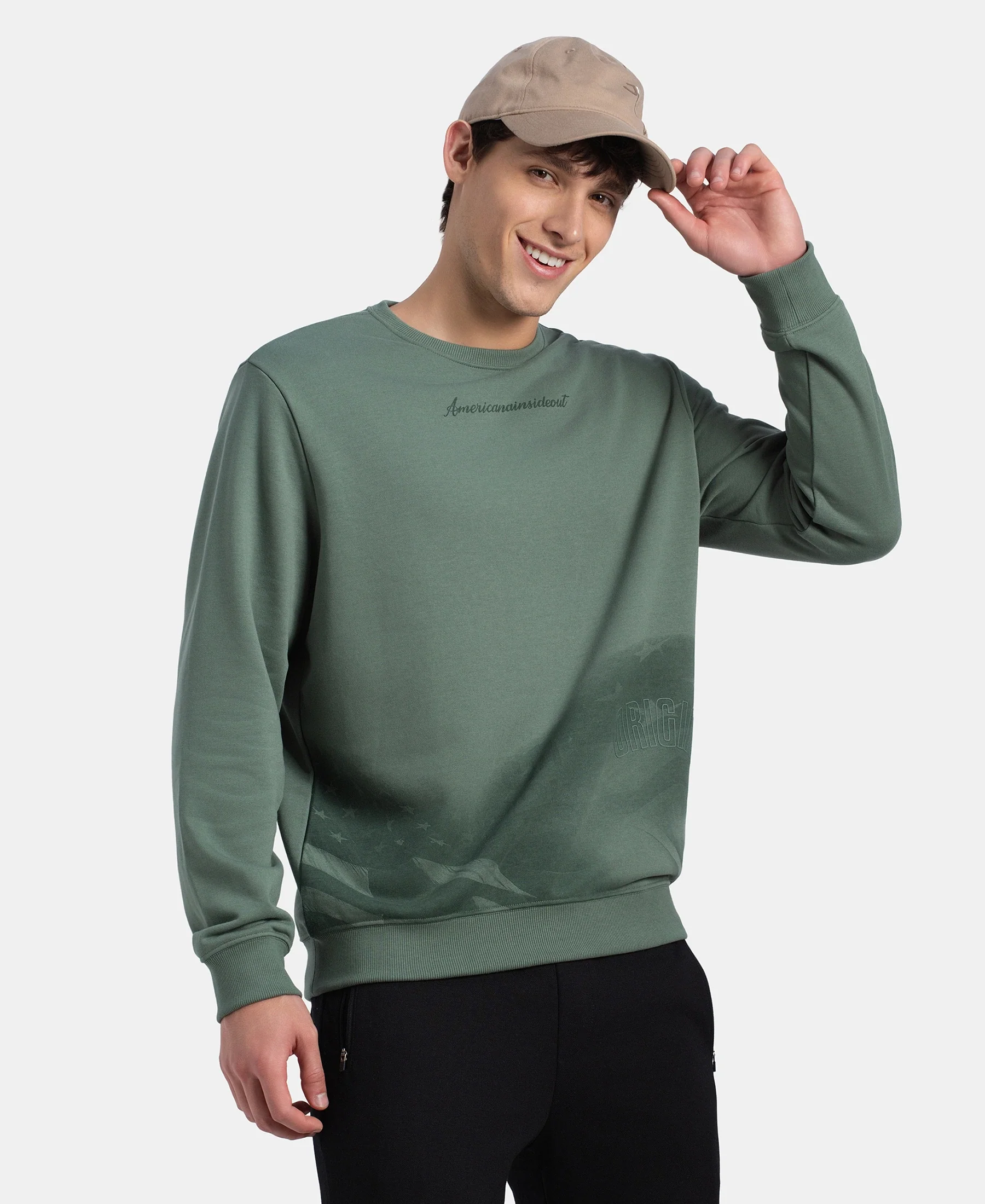 Super Combed Cotton Rich French Terry Printed Sweatshirt with Ribbed Cuffs - Dark Forest - Image 5