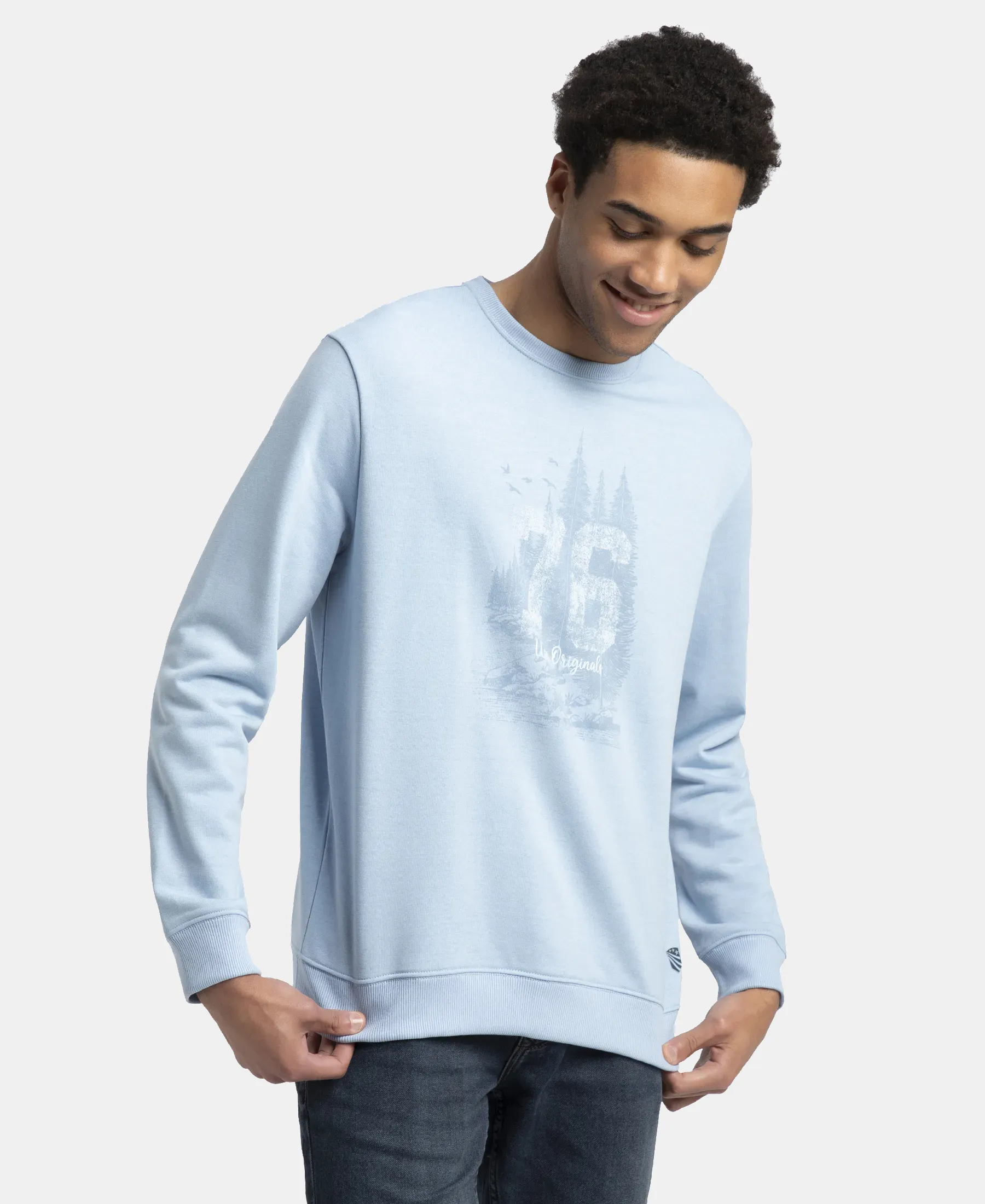 Super Combed Cotton Rich French Terry Printed Sweatshirt with Ribbed Cuffs - Powder Blue - Image 2
