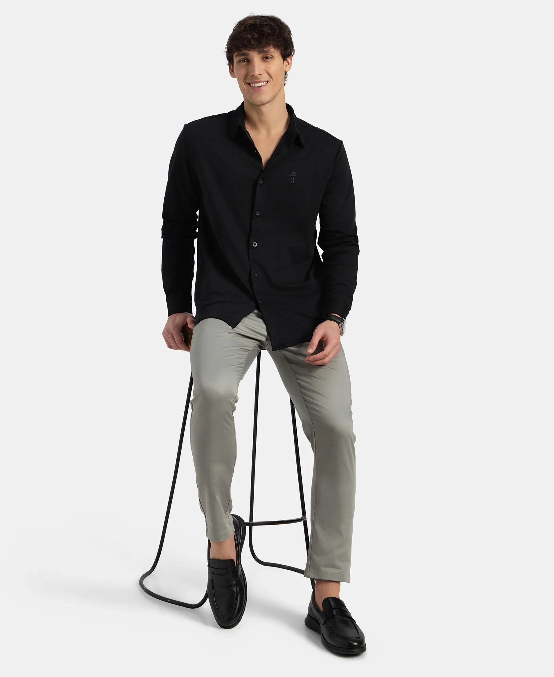 Super Combed Cotton Rich Full Sleeve Knit Shirt - Black - Image 6