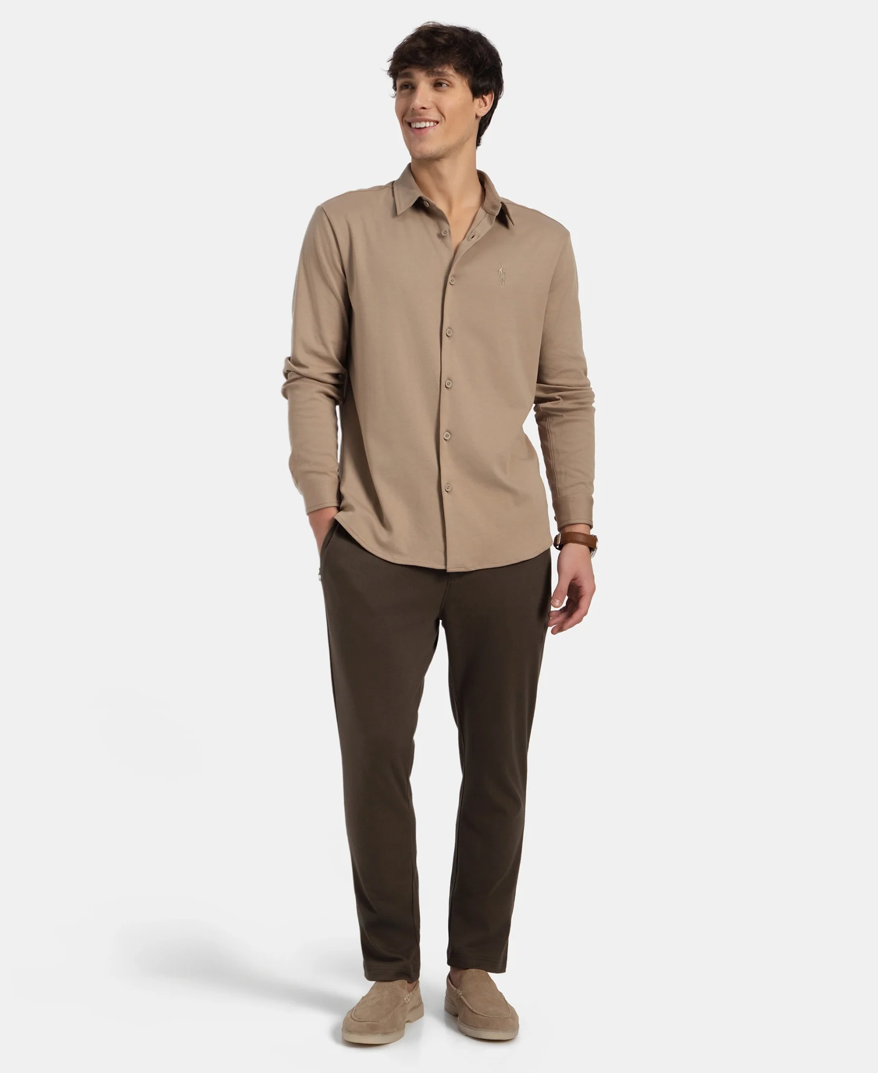 Super Combed Cotton Rich Full Sleeve Knit Shirt - Desert Taupe - Image 4