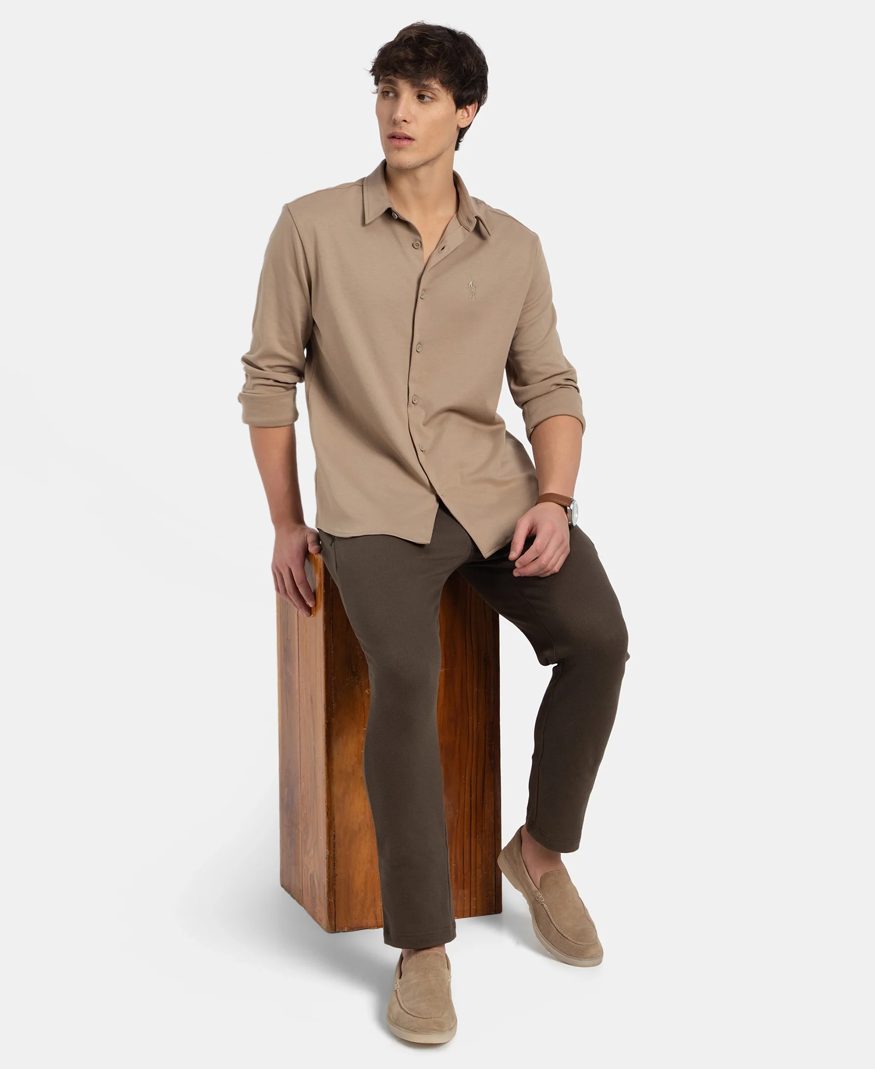 Super Combed Cotton Rich Full Sleeve Knit Shirt - Desert Taupe - Image 6