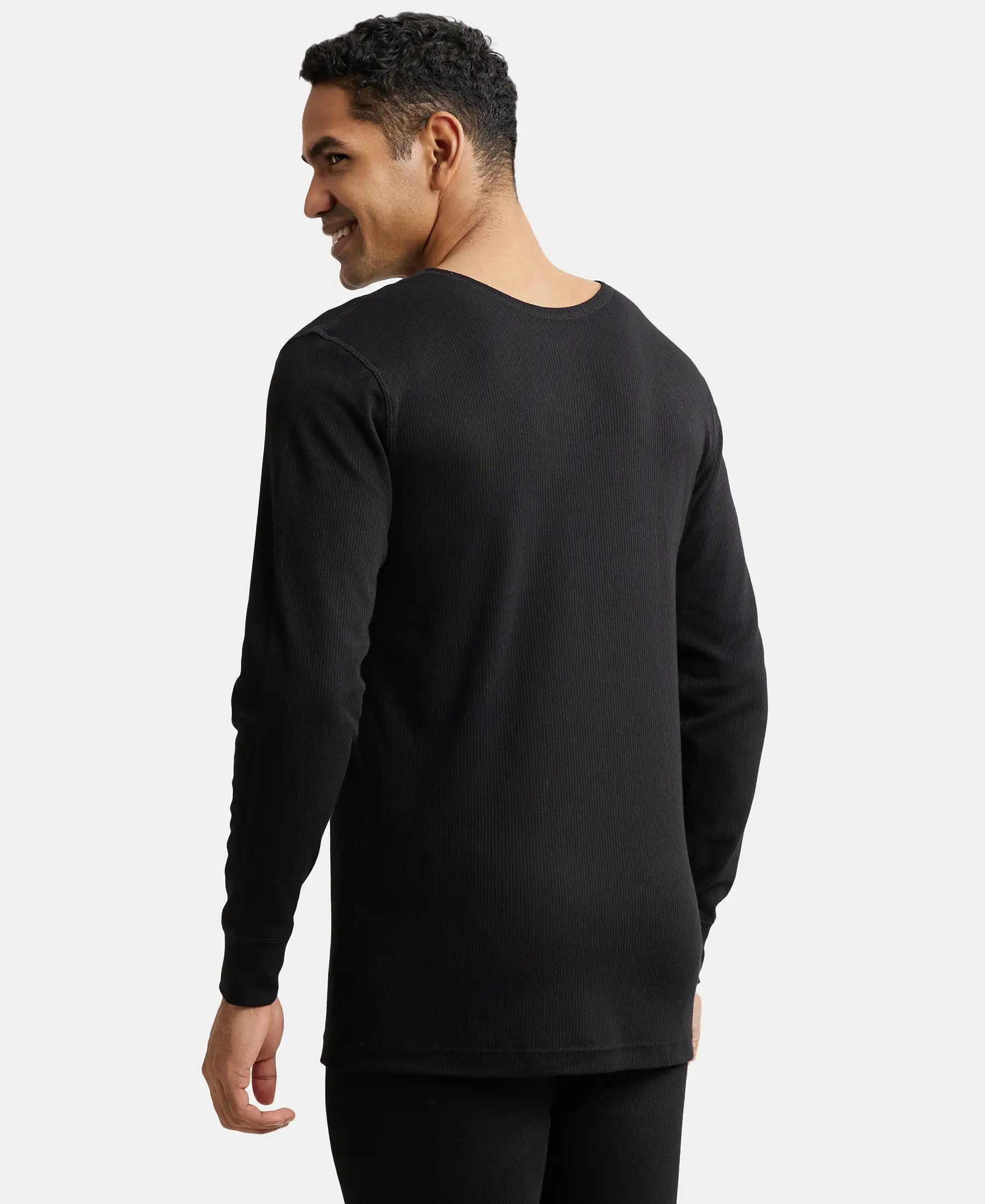 Extra Warmth Super Combed Cotton Rich Full Sleeve Thermal Undershirt with StayWarm Technology - Black - Image 3