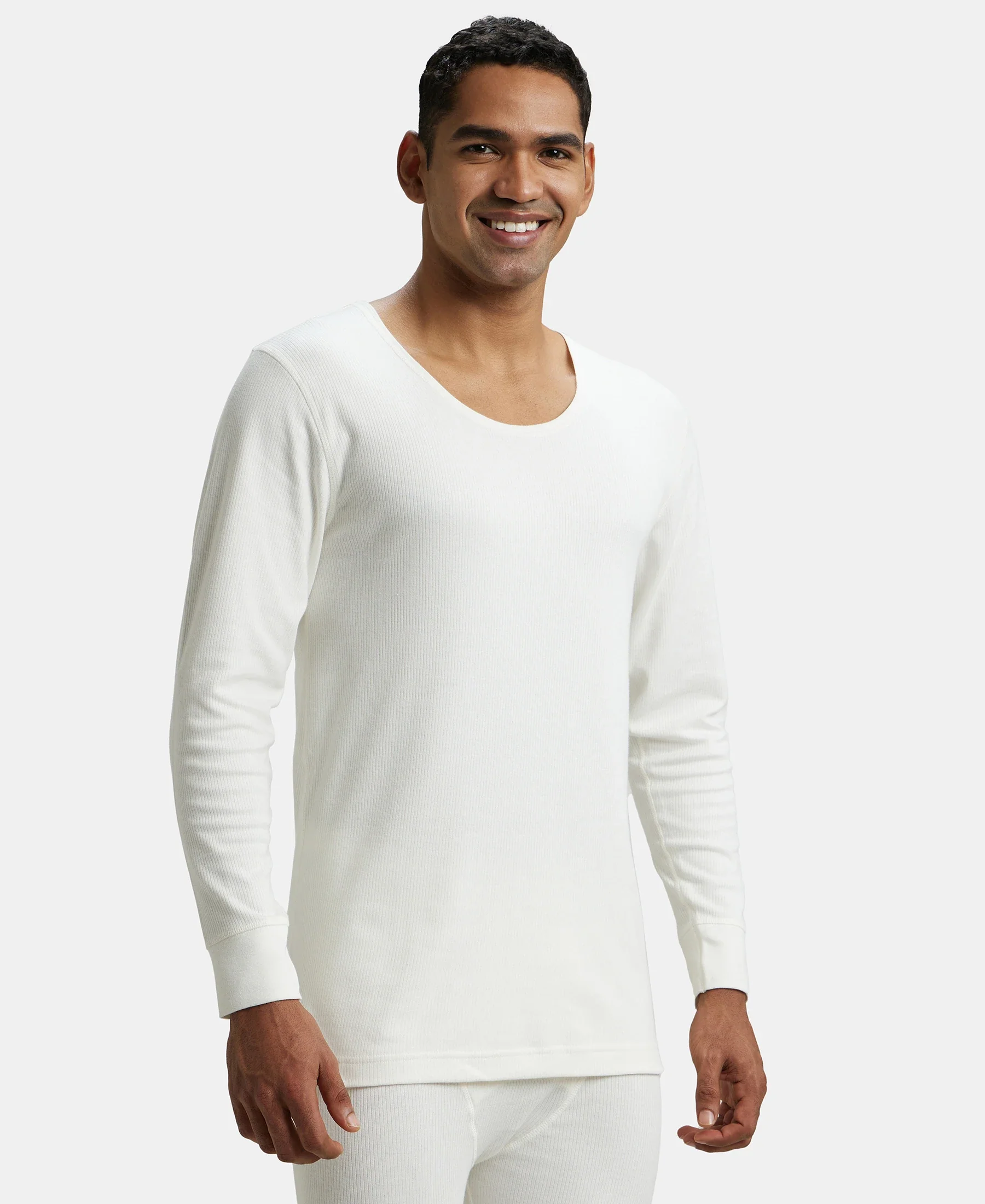 Extra Warmth Super Combed Cotton Rich Full Sleeve Thermal Undershirt with StayWarm Technology - Off White - Image 2