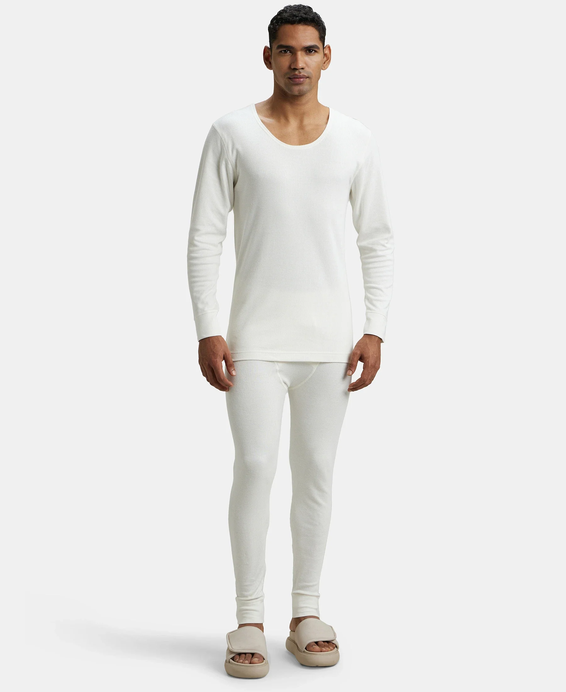 Extra Warmth Super Combed Cotton Rich Full Sleeve Thermal Undershirt with StayWarm Technology - Off White - Image 4