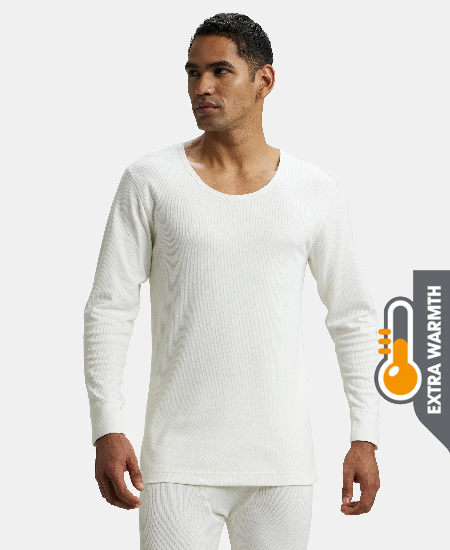 Extra Warmth Super Combed Cotton Rich Full Sleeve Thermal Undershirt with StayWarm Technology - Off White - Image 5