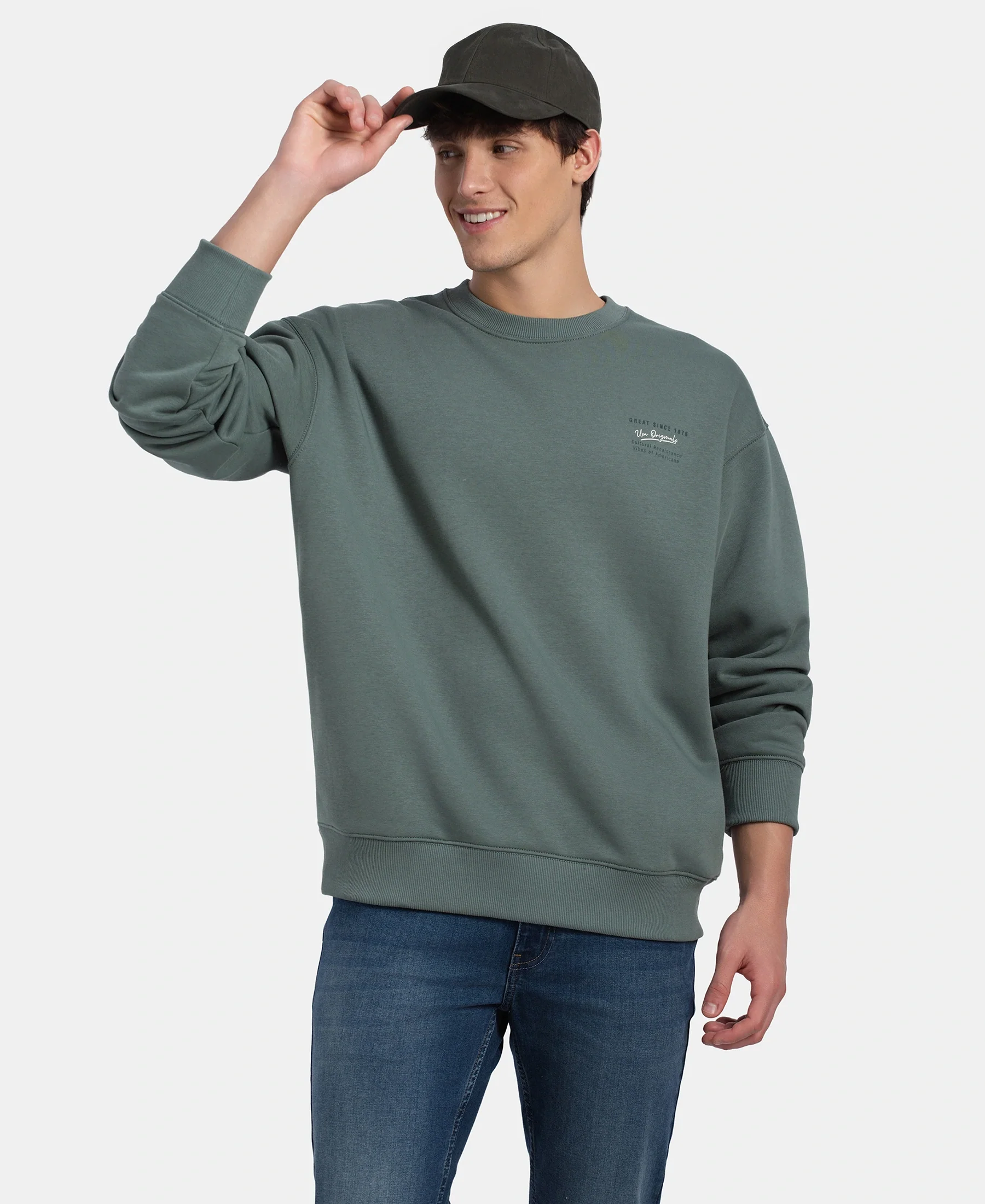 Super Combed Cotton Rich Graphic Print Fleece Sweatshirt with StayWarm Technology - Balsam Green - Image 5