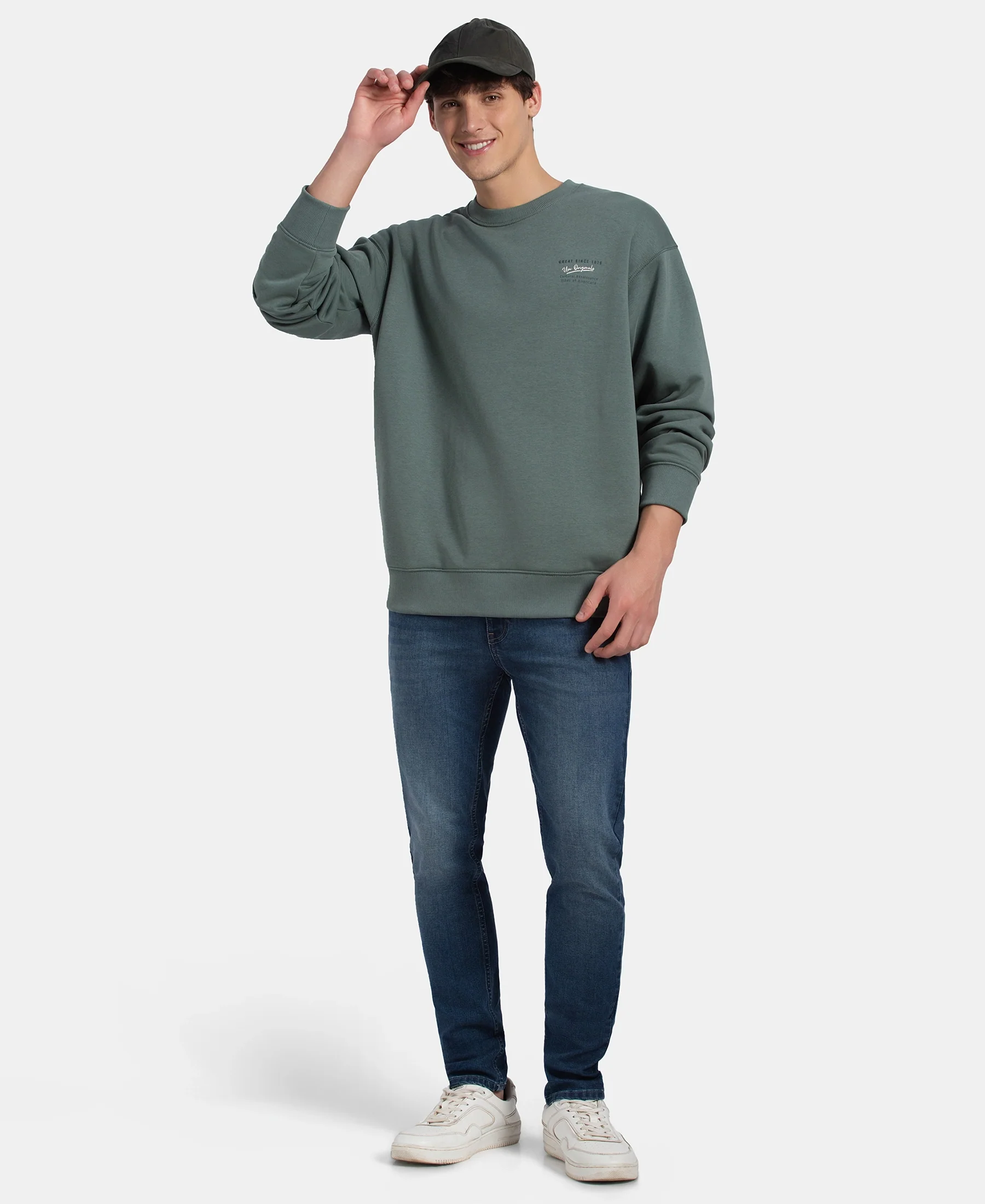 Super Combed Cotton Rich Graphic Print Fleece Sweatshirt with StayWarm Technology - Balsam Green - Image 6