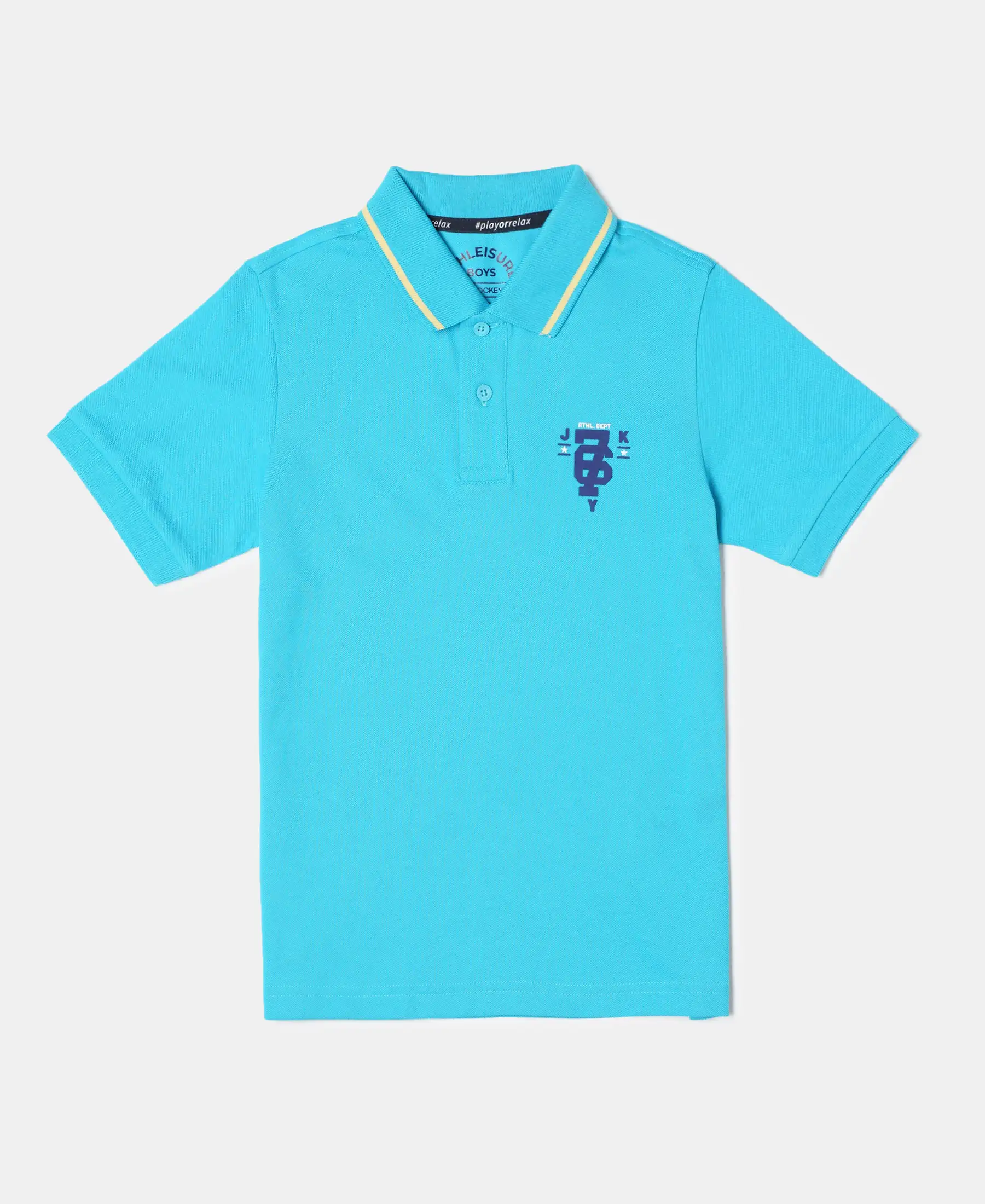 Boy's Super Combed Cotton Rich Graphic Printed Half Sleeve Polo T-Shirt - Scuba Blue