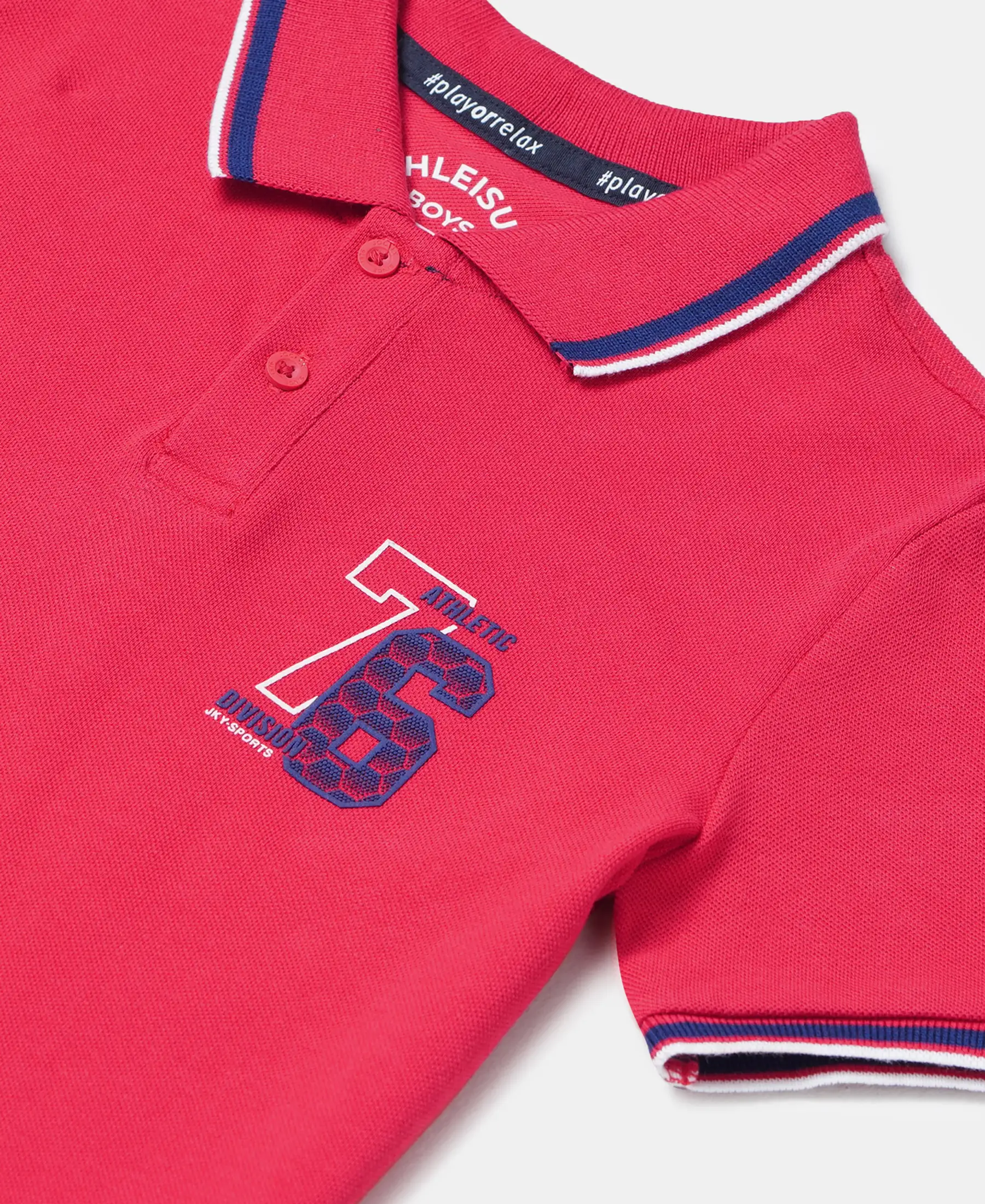 Boy's Super Combed Cotton Rich Graphic Printed Half Sleeve Polo T-Shirt - Team Red - Image 3