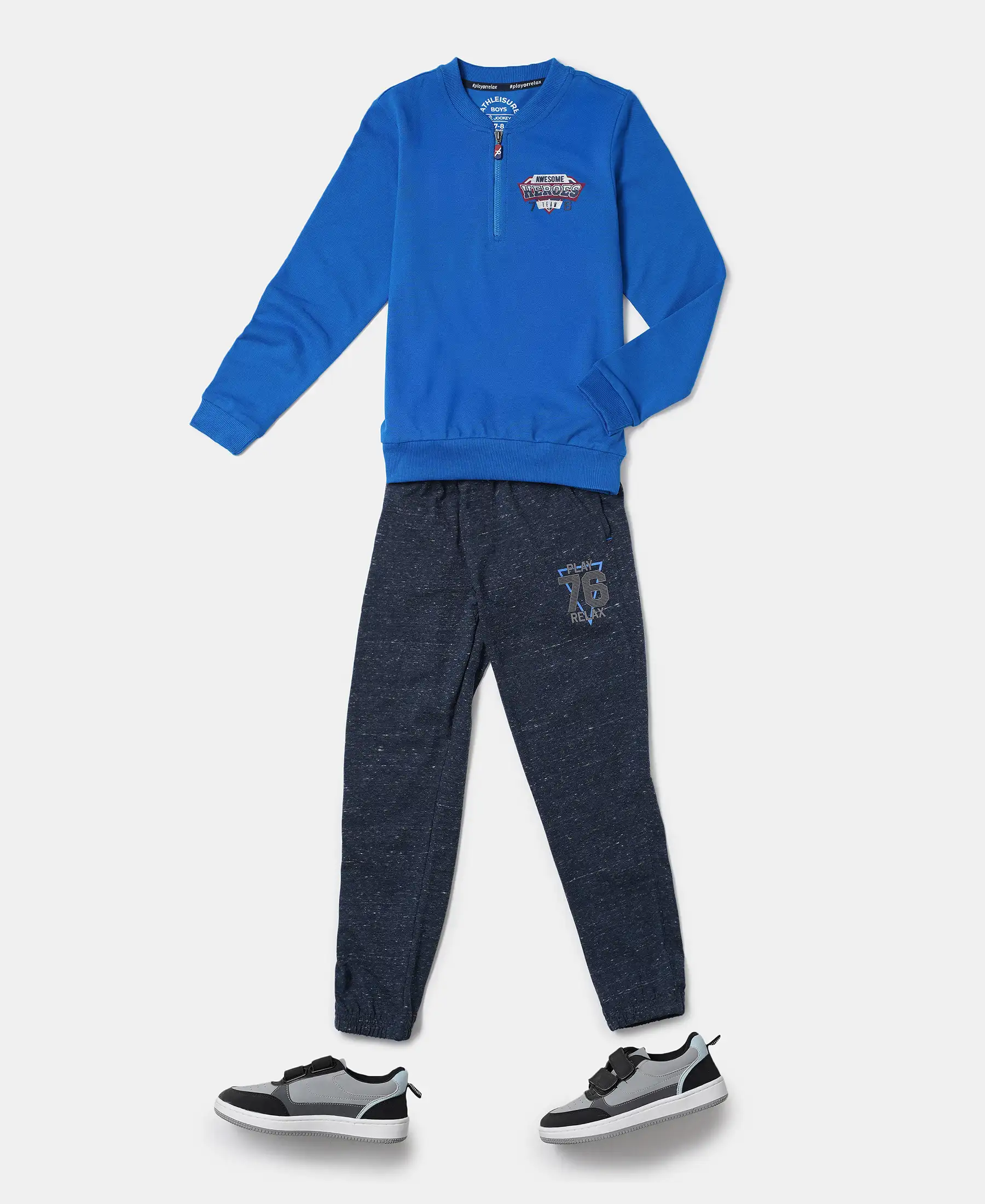 Boy's Super Combed Cotton Rich Graphic Printed Joggers with Elasticated Hem - Blue Snow Melange - Image 4