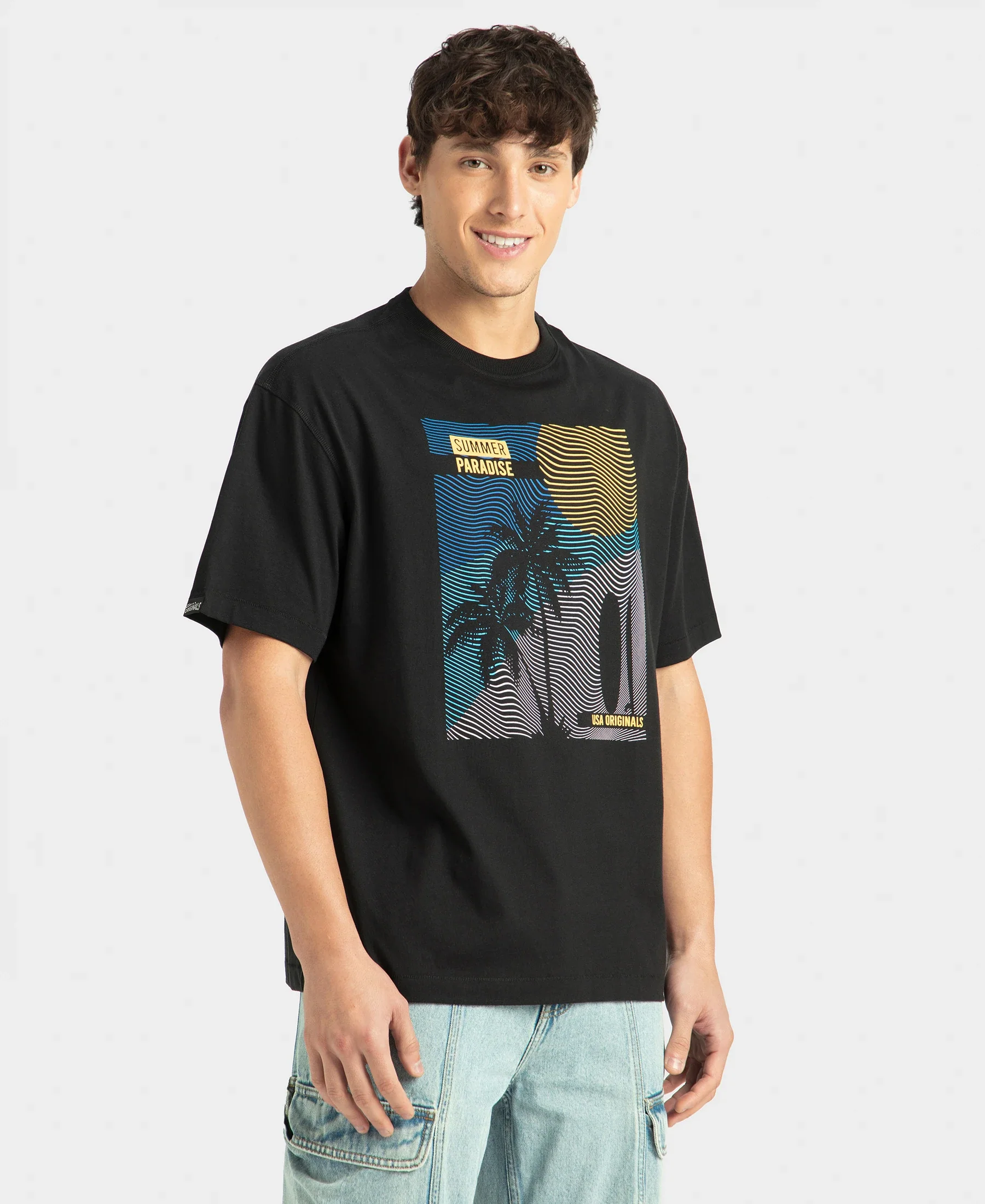 Super Combed Cotton Rich Graphic Printed Oversized T-Shirt - Black - Image 2