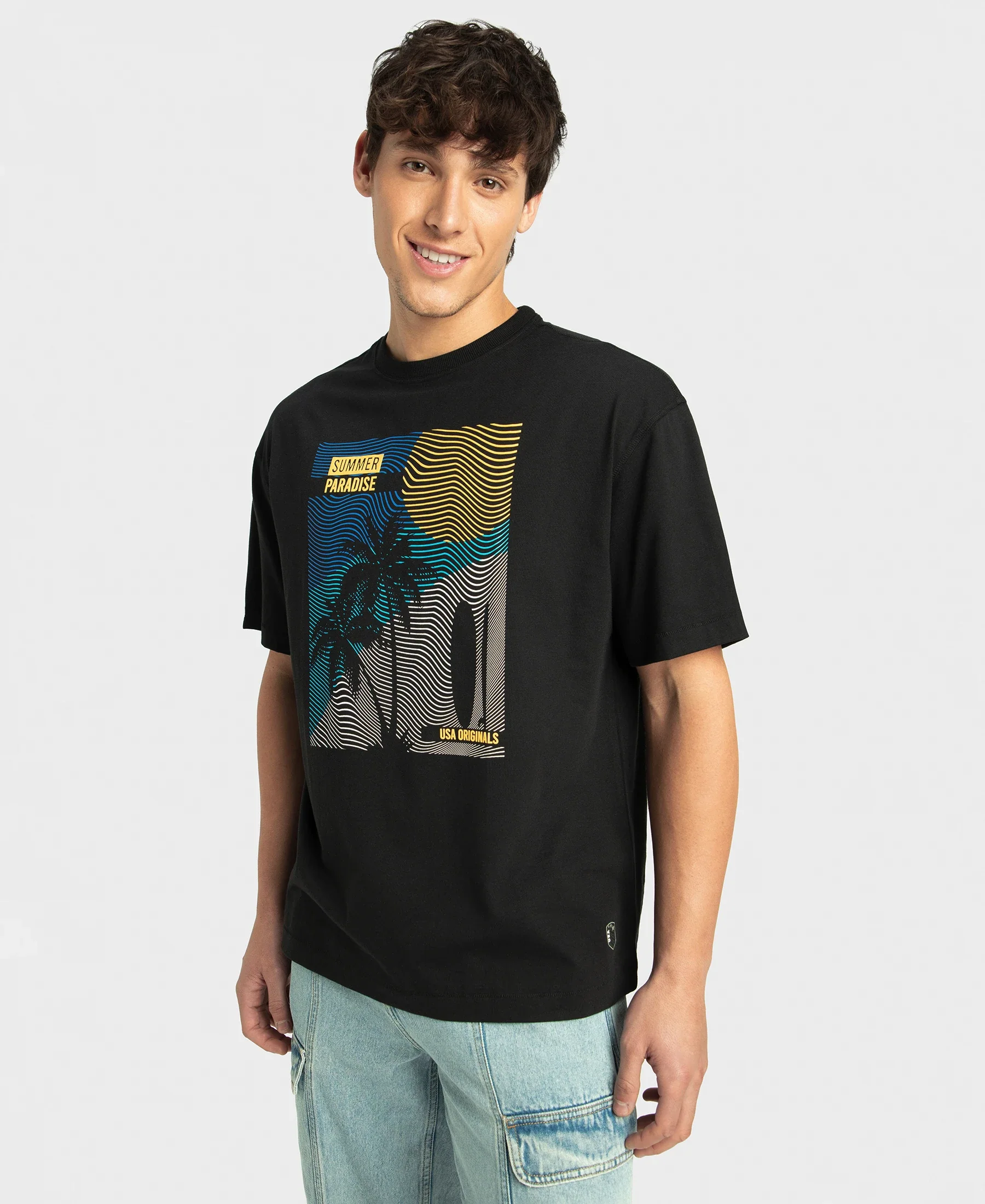 Super Combed Cotton Rich Graphic Printed Oversized T-Shirt - Black - Image 5
