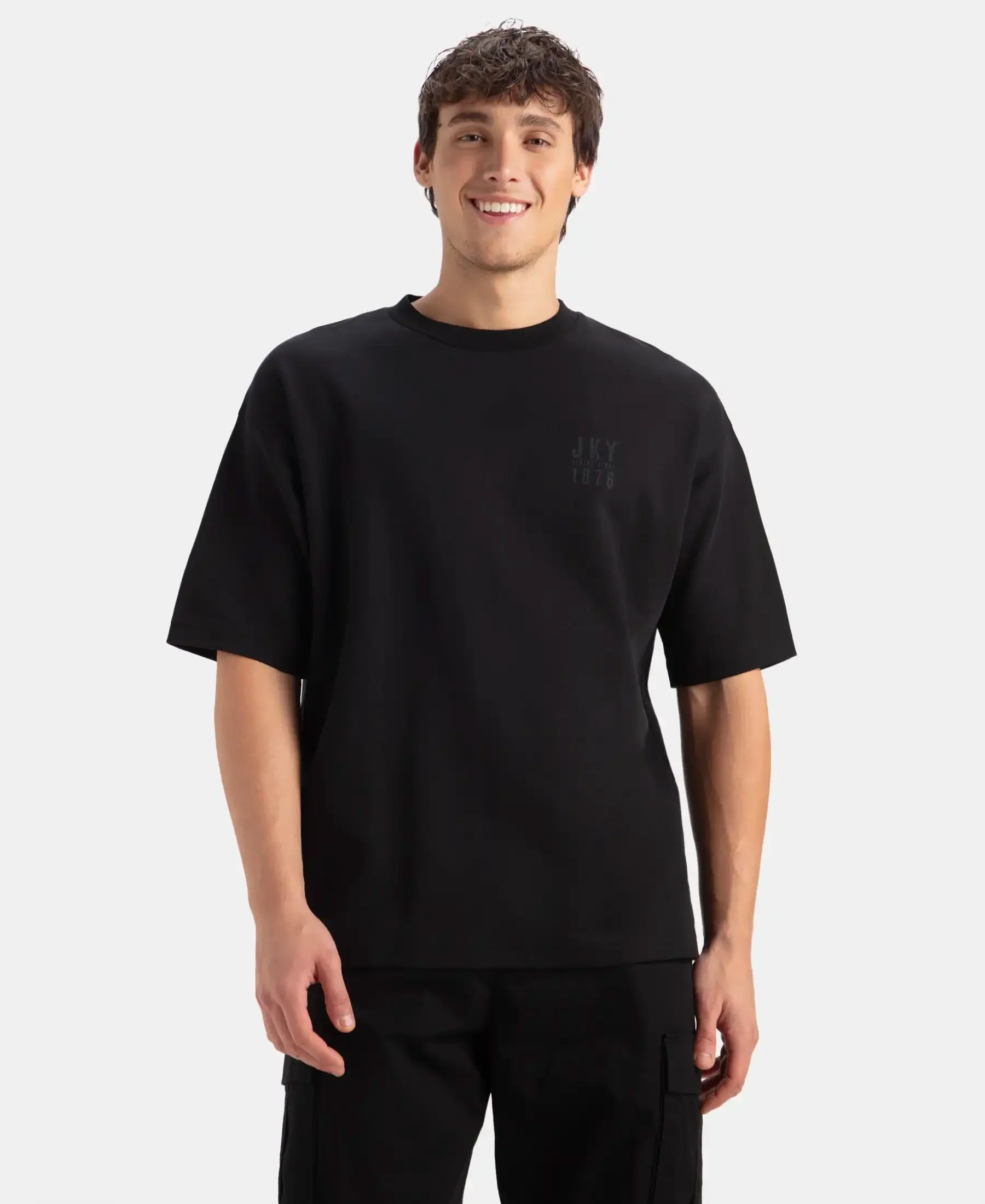Super Combed Cotton Rich Graphic Printed Oversized T-Shirt - Deep Black
