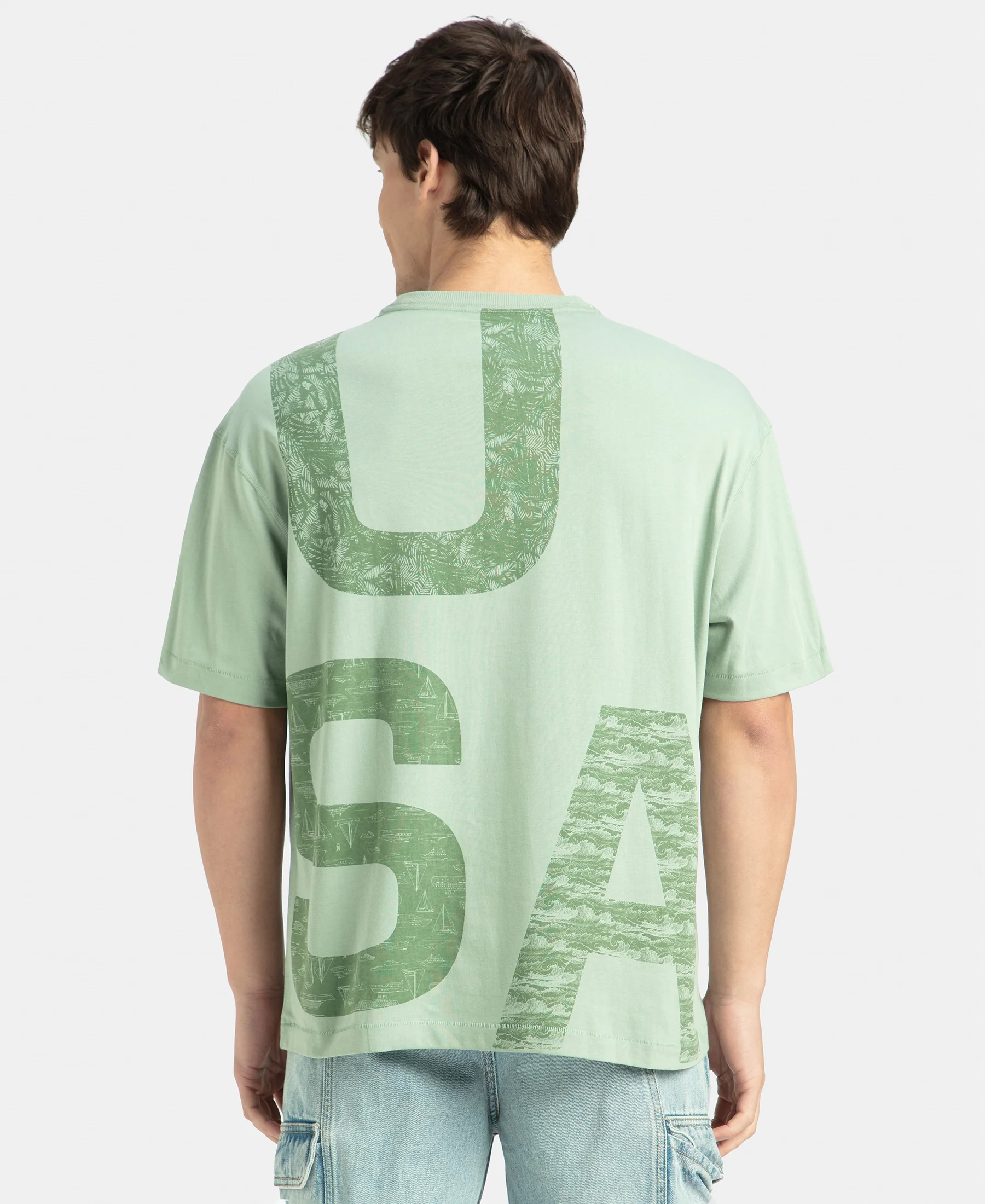 Super Combed Cotton Rich Graphic Printed Oversized T-Shirt - Iceberg Green USA - Image 3