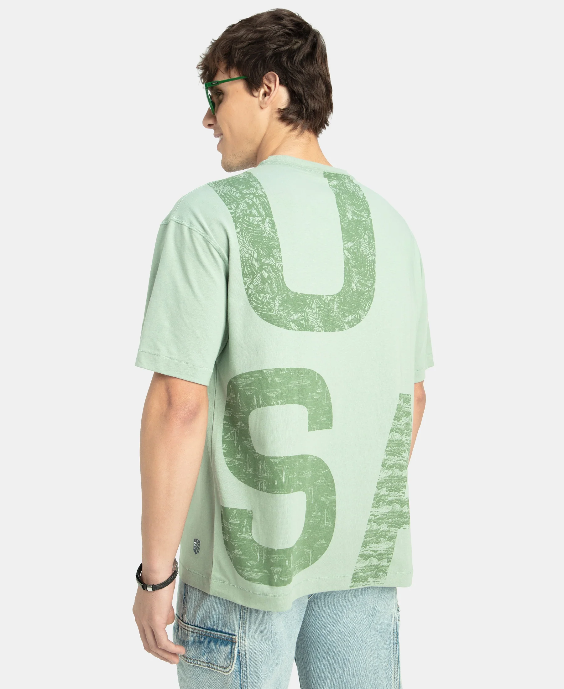 Super Combed Cotton Rich Graphic Printed Oversized T-Shirt - Iceberg Green USA - Image 7