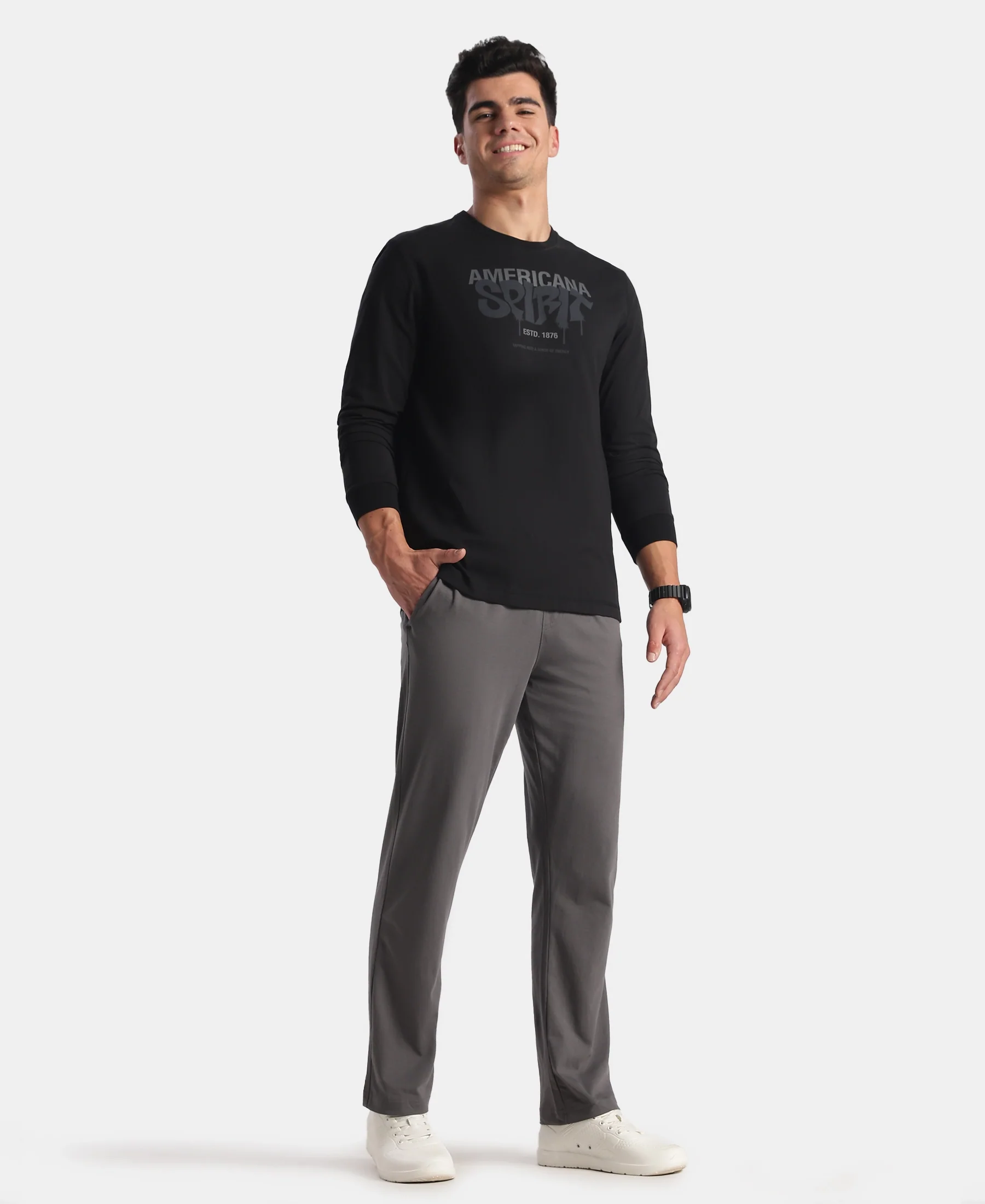 Super Combed Cotton Rich Graphic Printed Round Neck Full Sleeve T-Shirt - Black New - Image 4