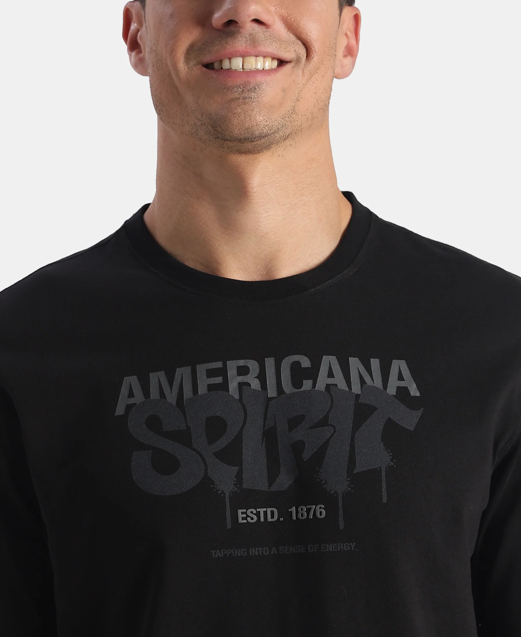Super Combed Cotton Rich Graphic Printed Round Neck Full Sleeve T-Shirt - Black New - Image 7