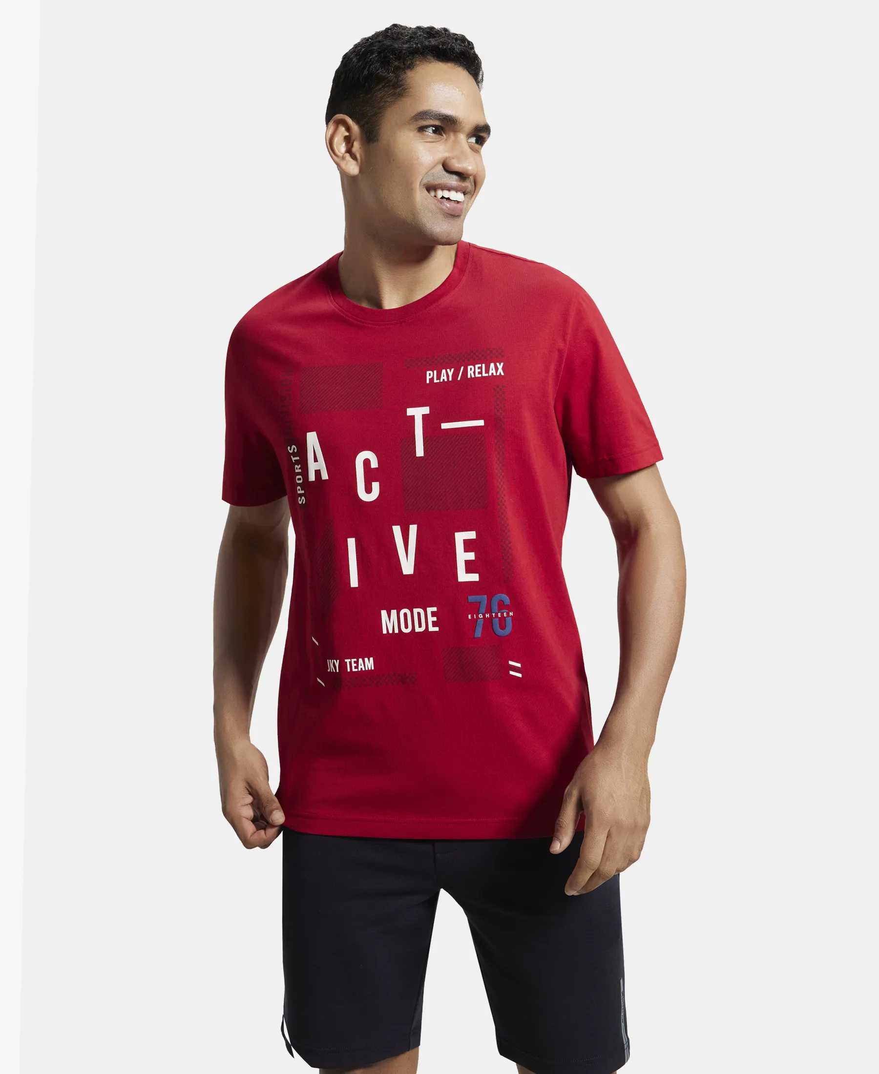 Super Combed Cotton Rich Graphic Printed Round Neck Half Sleeve T-Shirt - Shanghai Red - Image 6