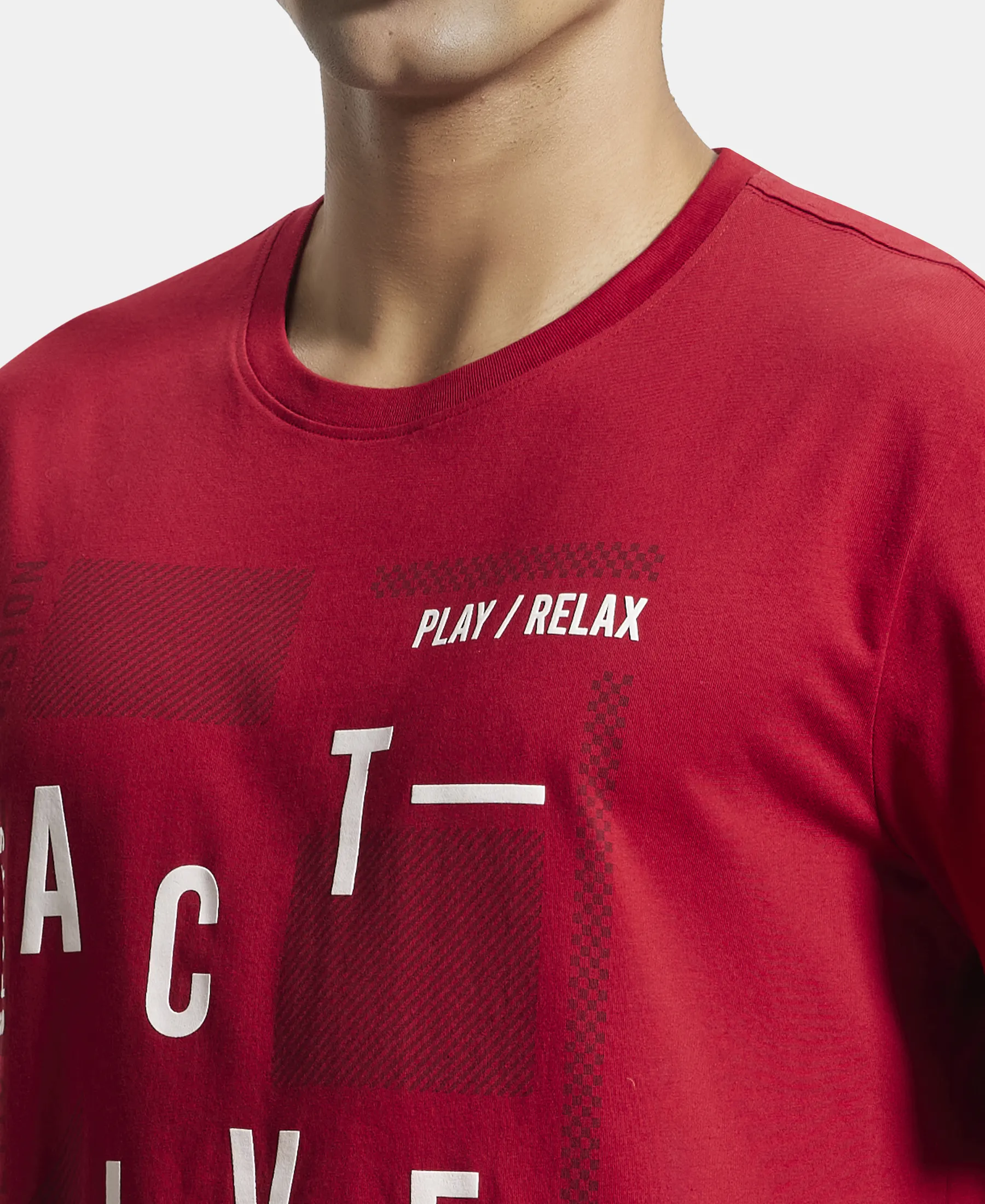 Super Combed Cotton Rich Graphic Printed Round Neck Half Sleeve T-Shirt - Shanghai Red - Image 7