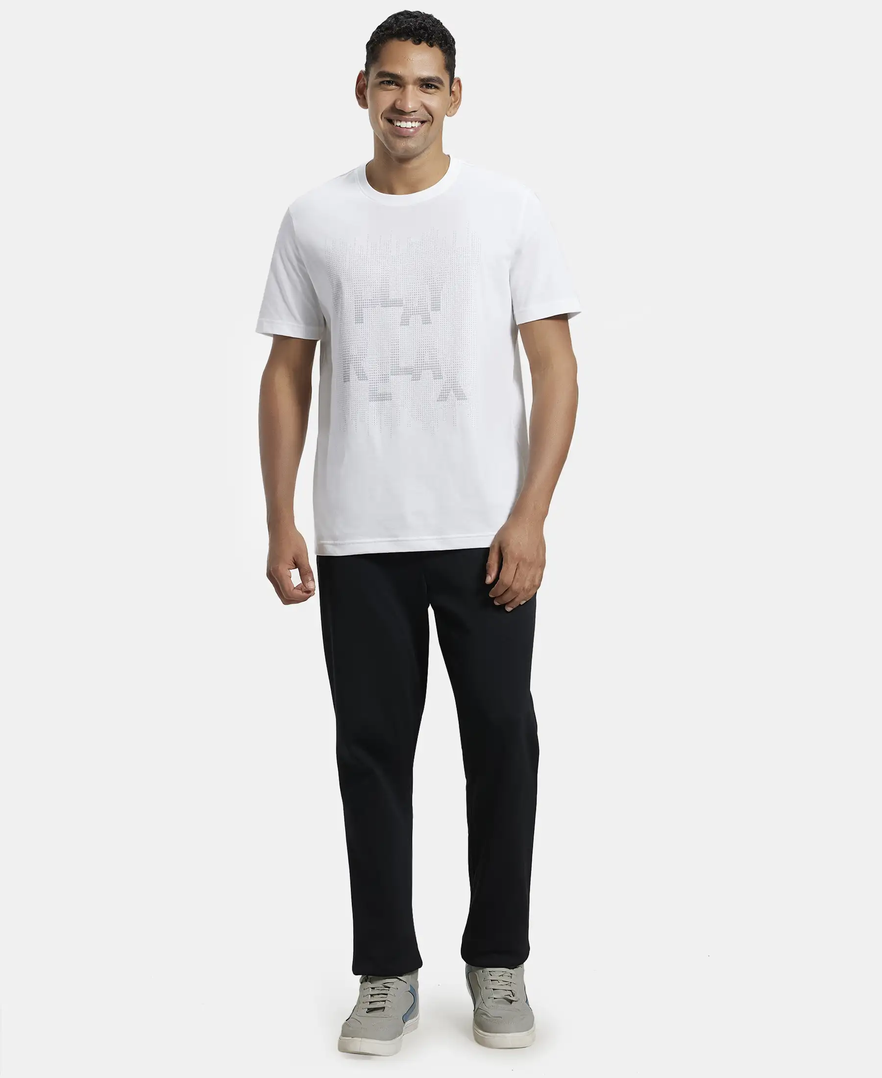 Super Combed Cotton Rich Graphic Printed Round Neck Half Sleeve T-Shirt - White - Image 4