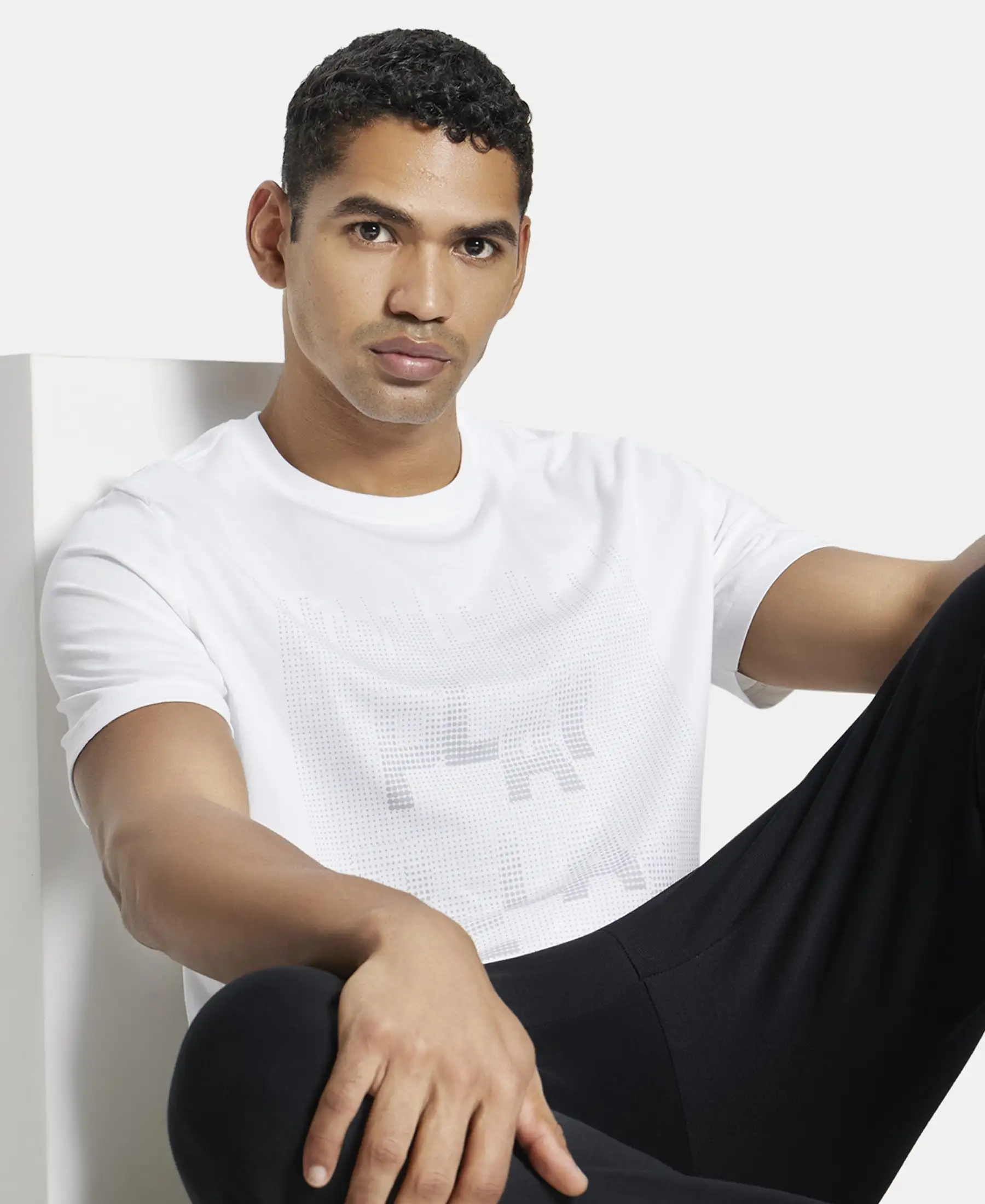 Super Combed Cotton Rich Graphic Printed Round Neck Half Sleeve T-Shirt - White - Image 5
