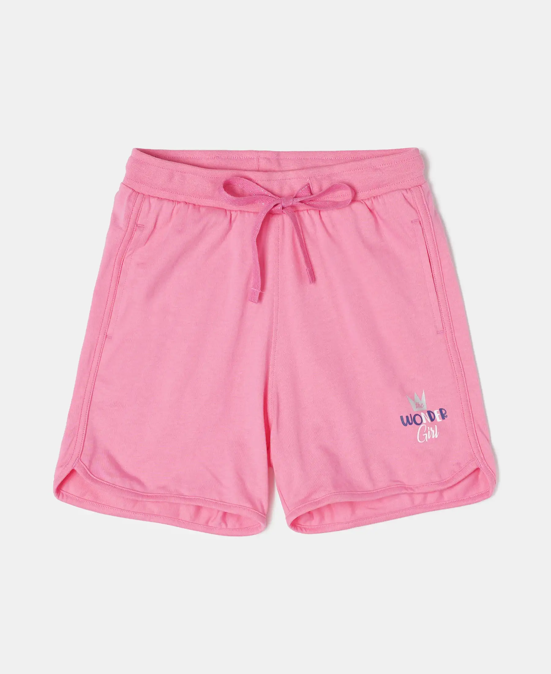 Girl's Super Combed Cotton Rich Graphic Printed Shorts with Curved Hem - Pink Carnation