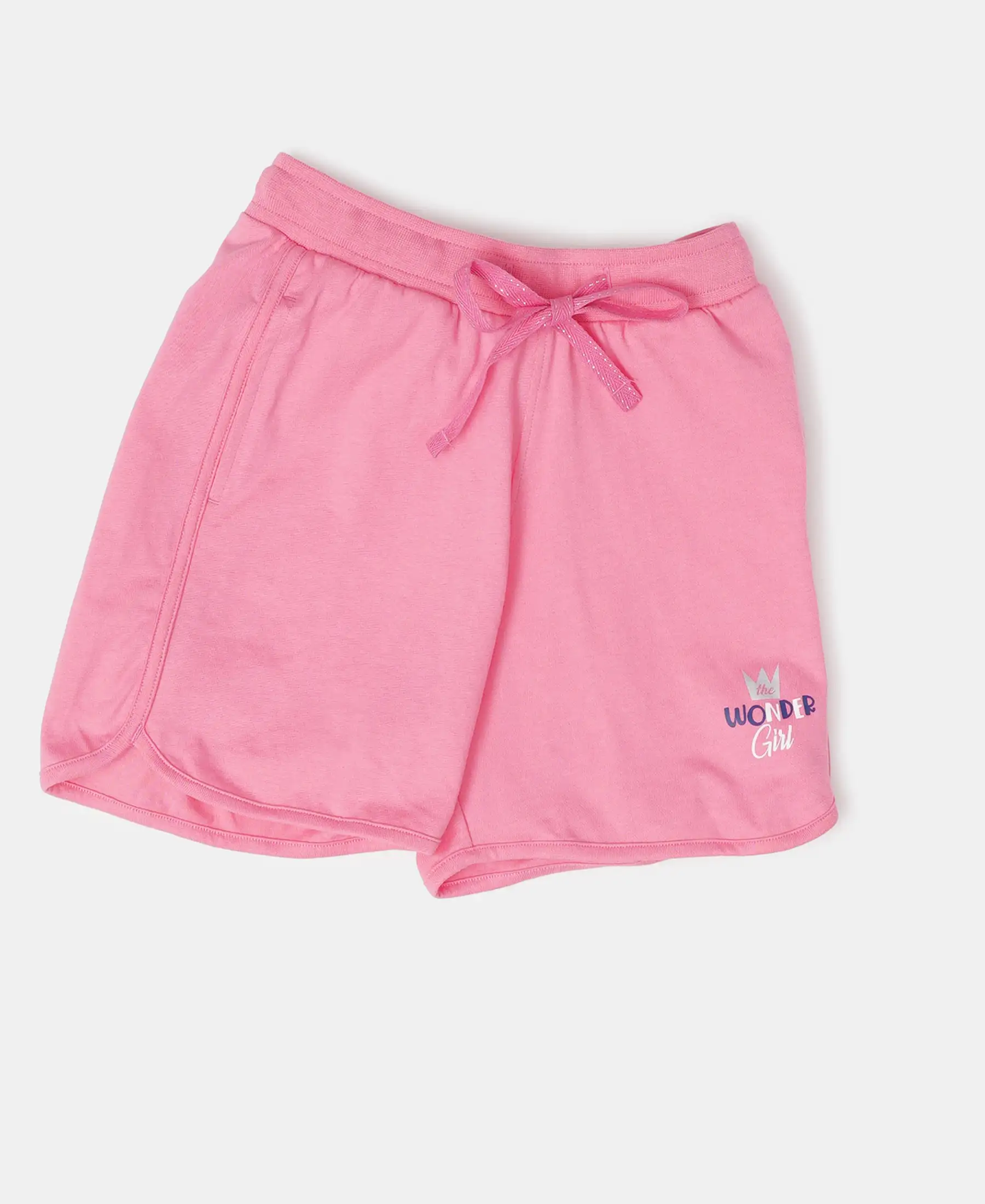 Girl's Super Combed Cotton Rich Graphic Printed Shorts with Curved Hem - Pink Carnation - Image 5