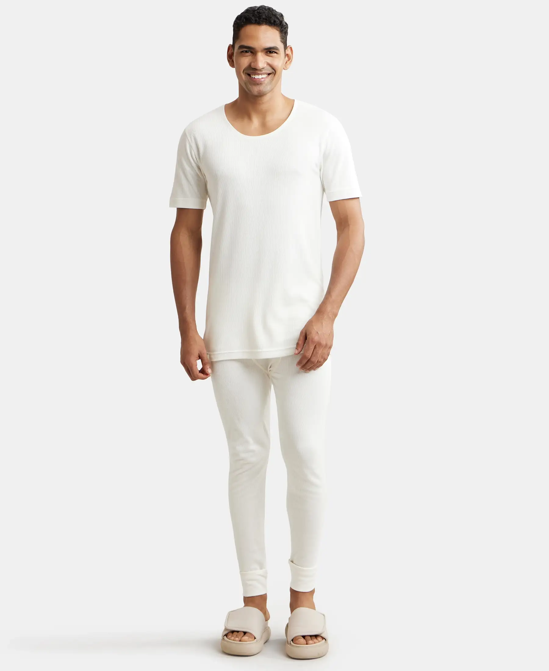 Extra Warmth Super Combed Cotton Rich Half Sleeved Thermal Undershirt with StayWarm Technology - Off White - Image 4