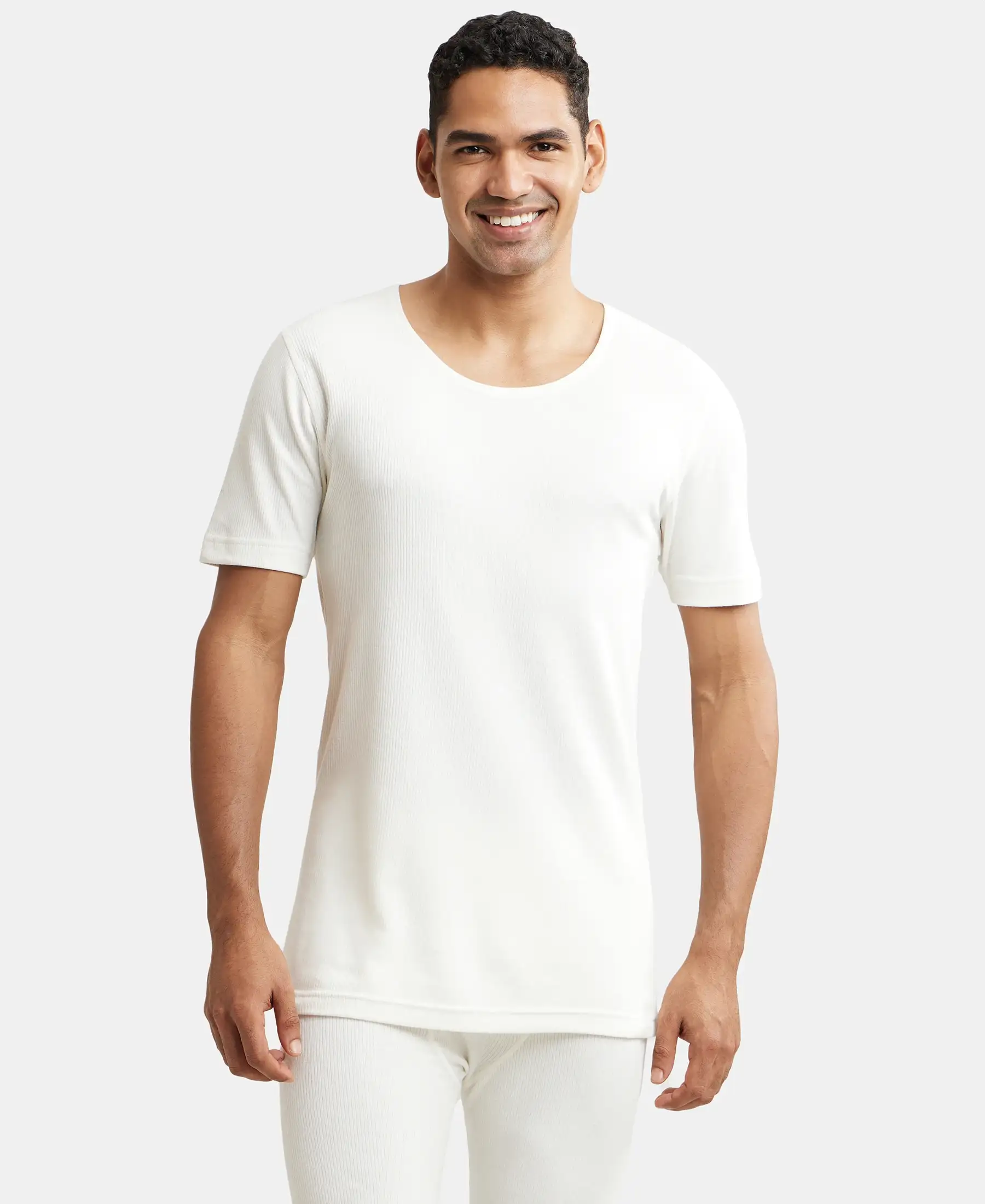 Extra Warmth Super Combed Cotton Rich Half Sleeved Thermal Undershirt with StayWarm Technology - Off White - Image 7