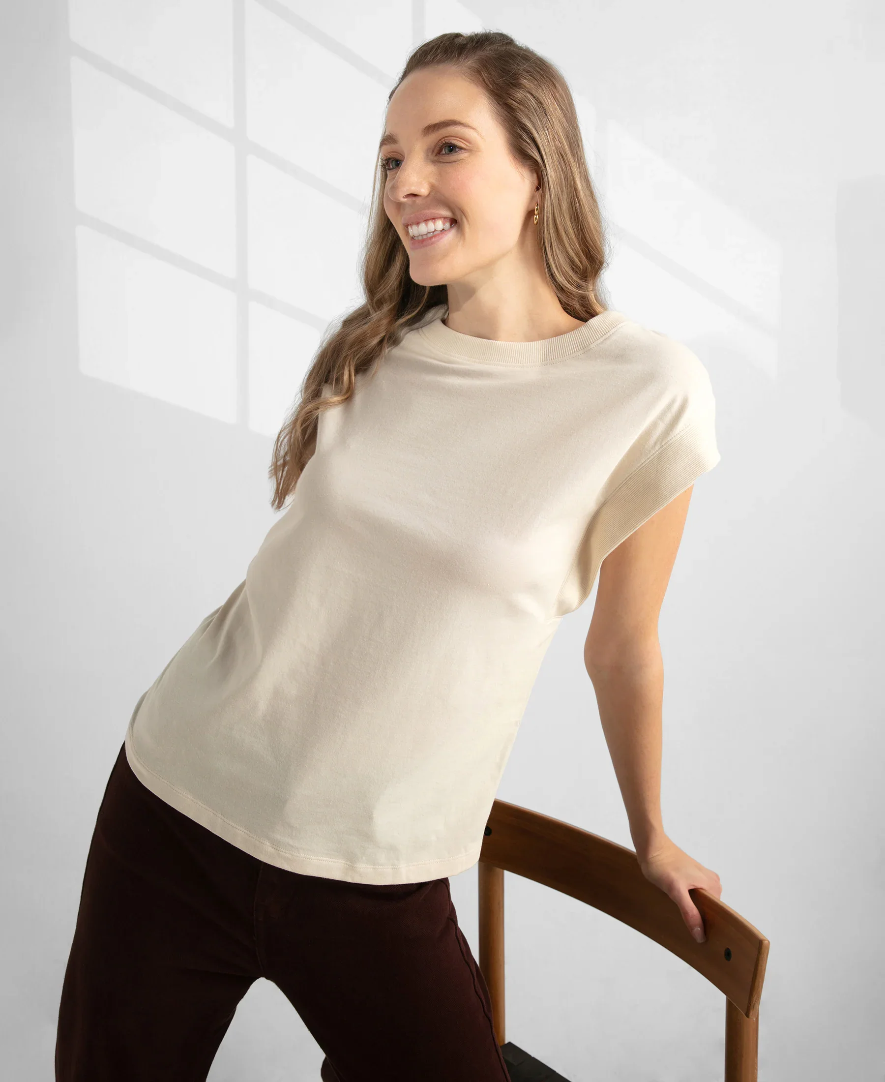 Super Combed Cotton Rich Hybrid Tank Top with Ribbed Sleeves - Snow White - Image 5