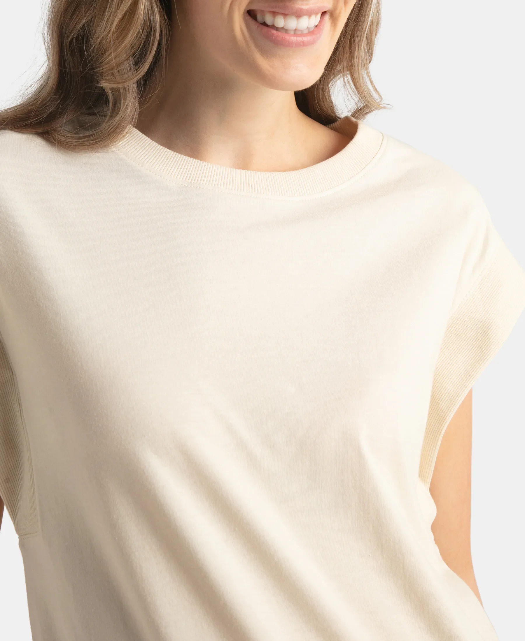 Super Combed Cotton Rich Hybrid Tank Top with Ribbed Sleeves - Snow White - Image 7