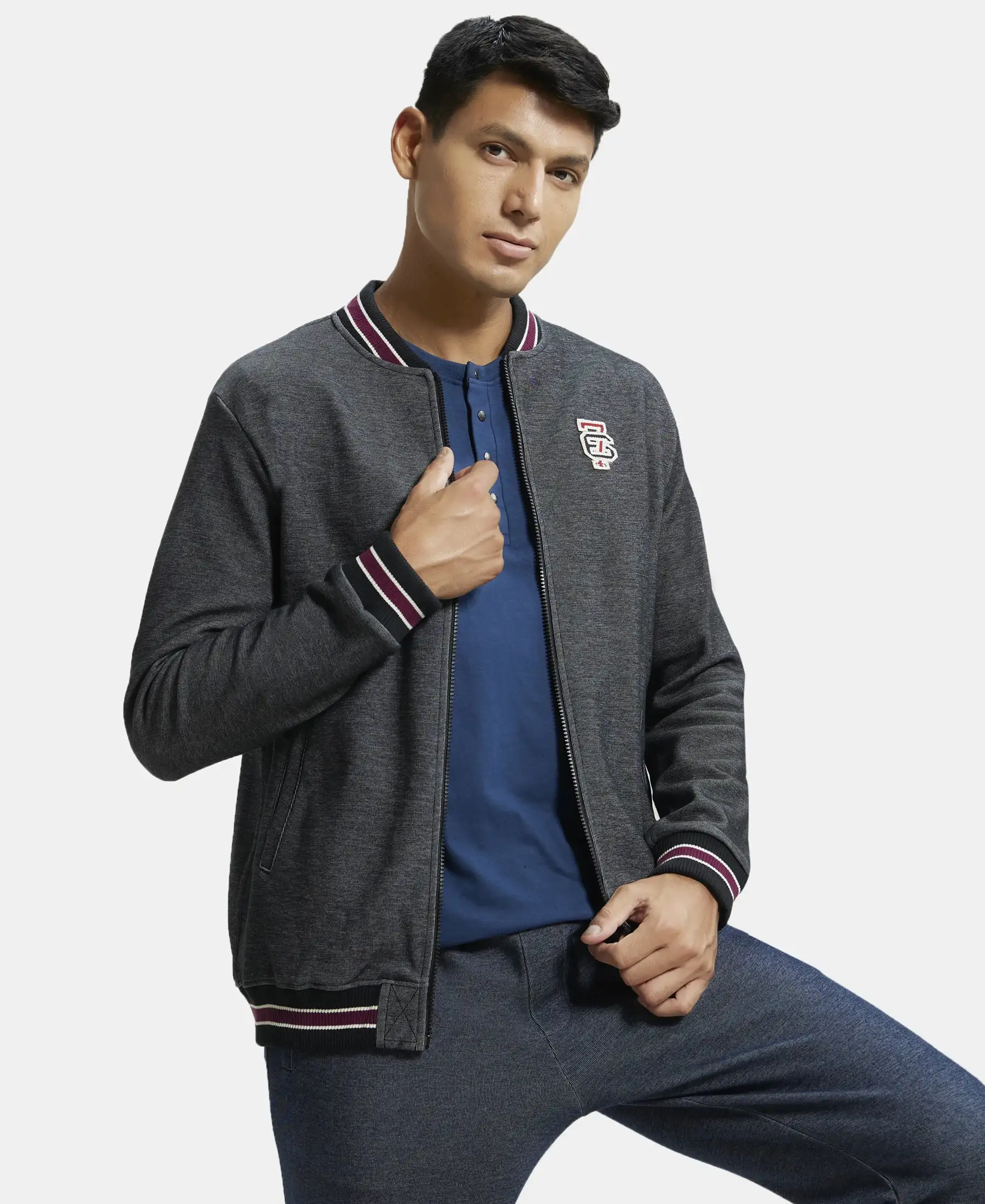 Super Combed Cotton Rich Jacket with Ribbed Cuffs - Black - Image 5