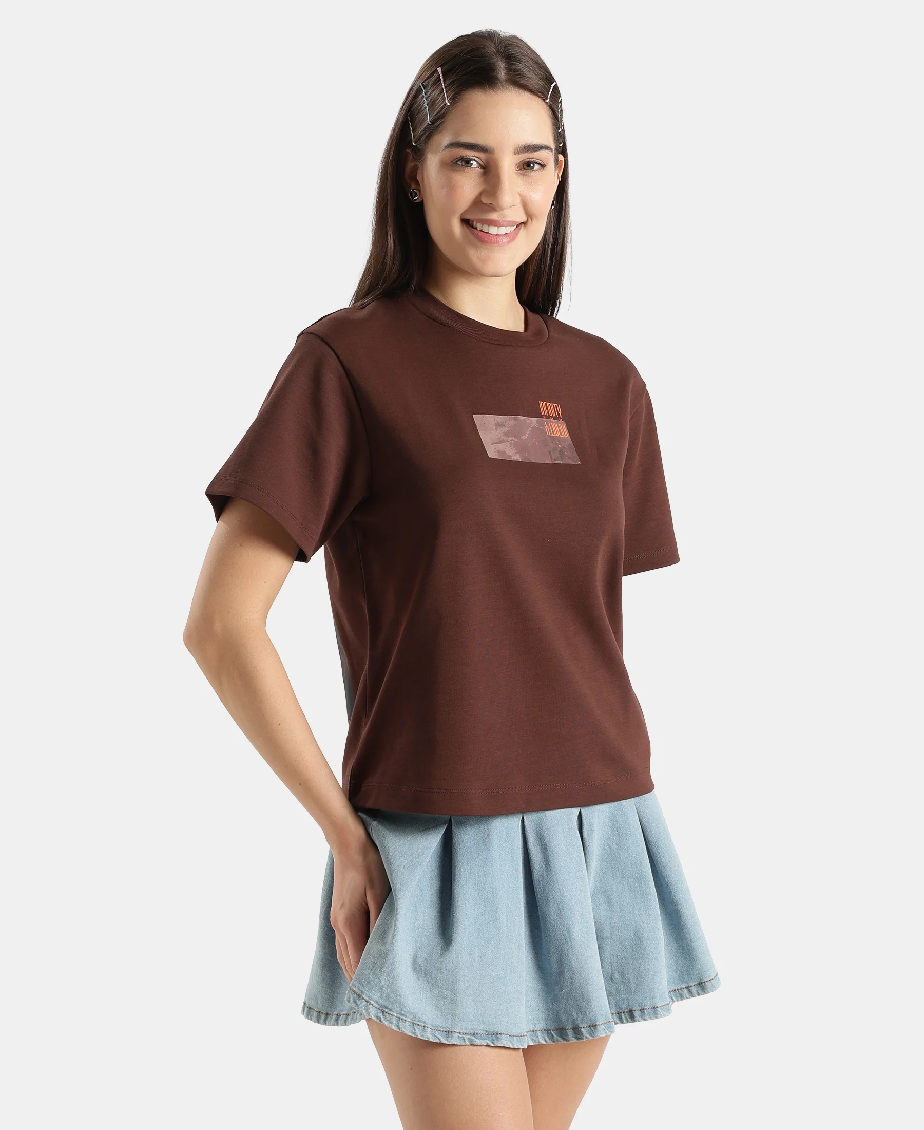 Super Combed Cotton Rich Oversized Graphic Print T-Shirt with Drop Shoulder Styling - Chicory Coffee - Image 2