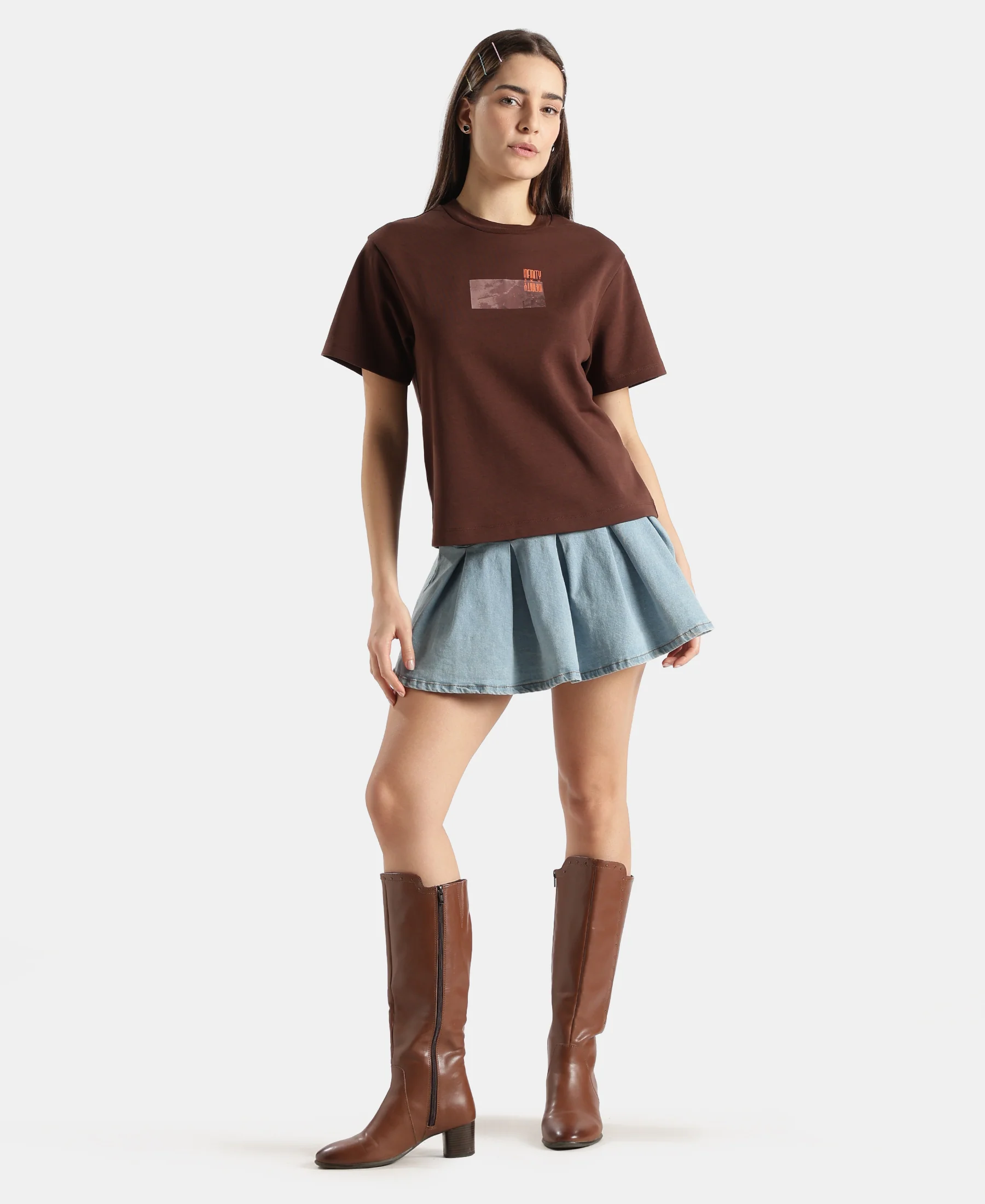 Super Combed Cotton Rich Oversized Graphic Print T-Shirt with Drop Shoulder Styling - Chicory Coffee - Image 4
