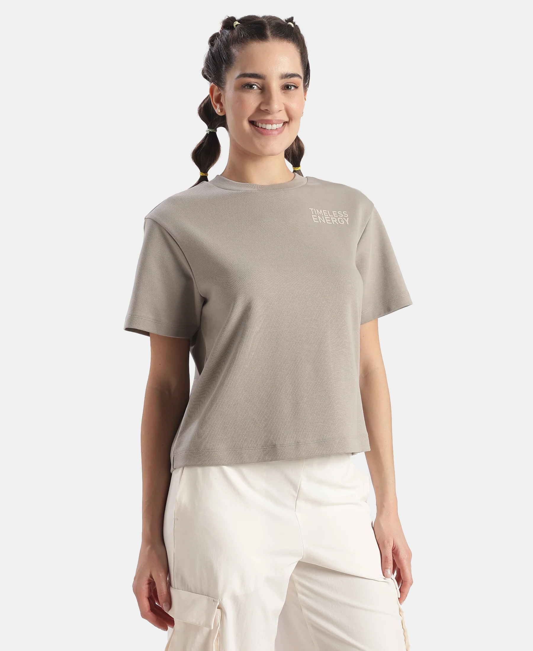 Super Combed Cotton Rich Oversized Graphic Print T-Shirt with Drop Shoulder Styling - Stone - Image 2