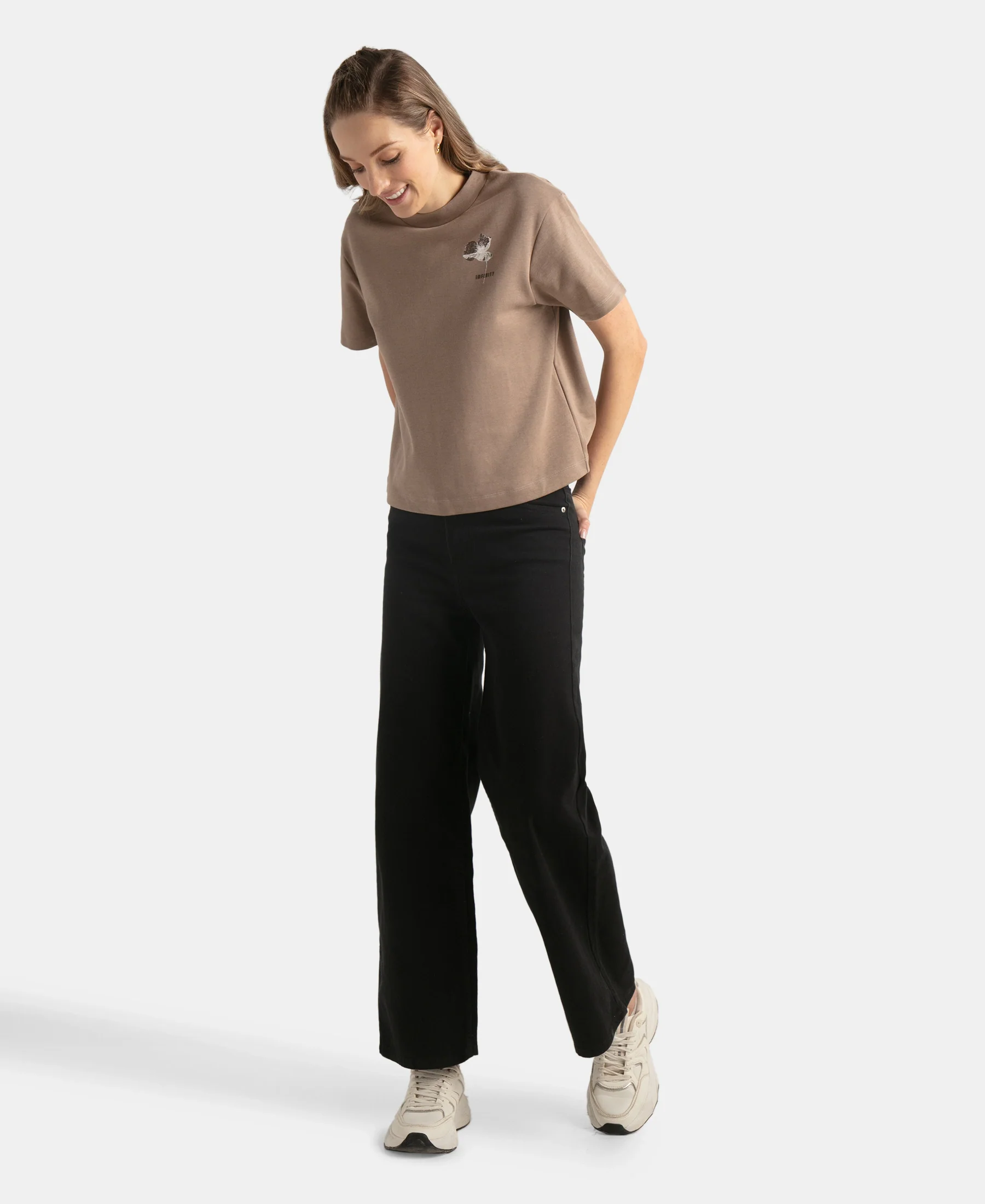 Super Combed Cotton Rich Oversized Graphic Print T-Shirt with Drop Shoulder Styling - Taupe Grey - Image 3