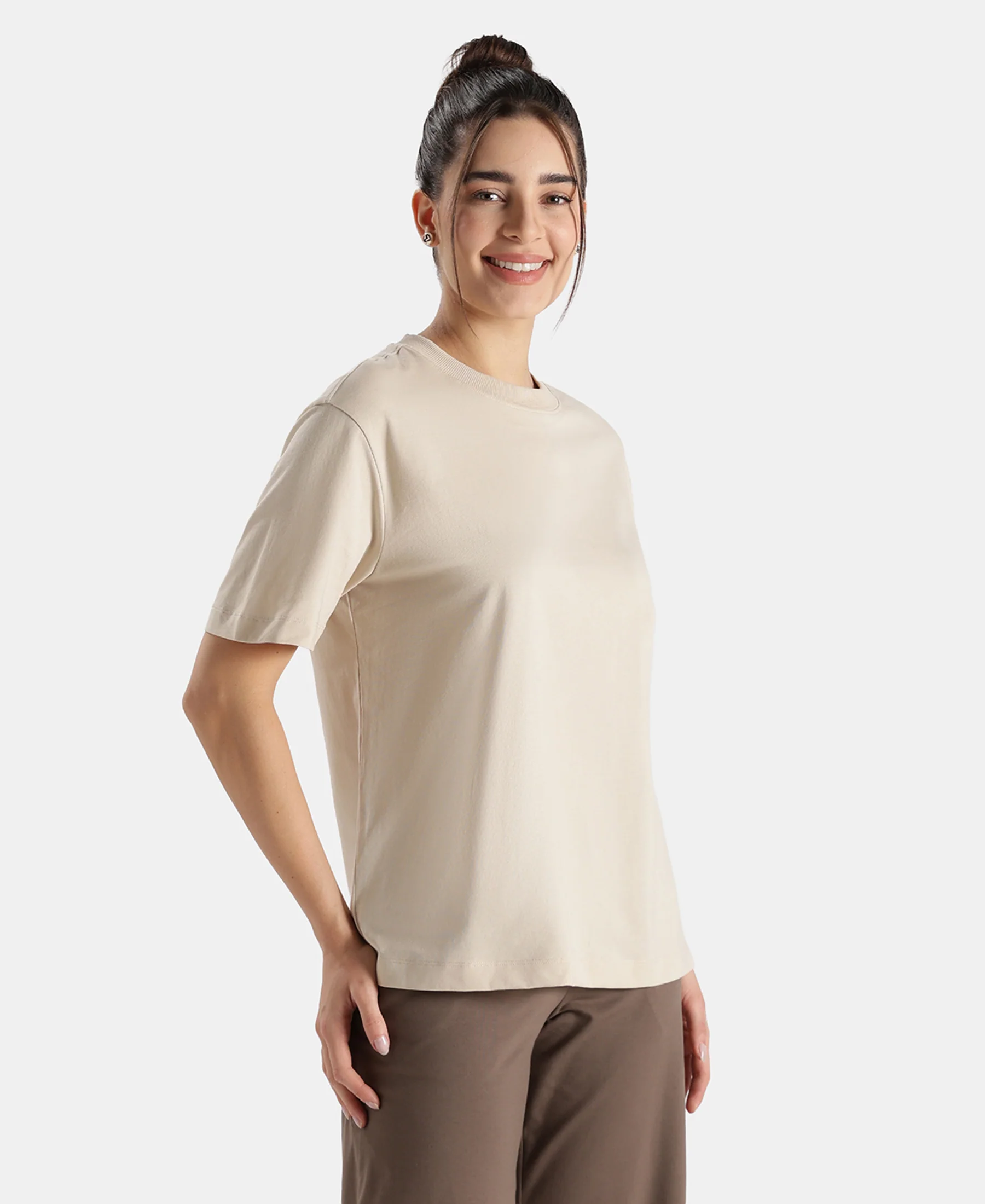 Super Combed Cotton Rich Oversized T-Shirt with Side Slits - French Oak - Image 2