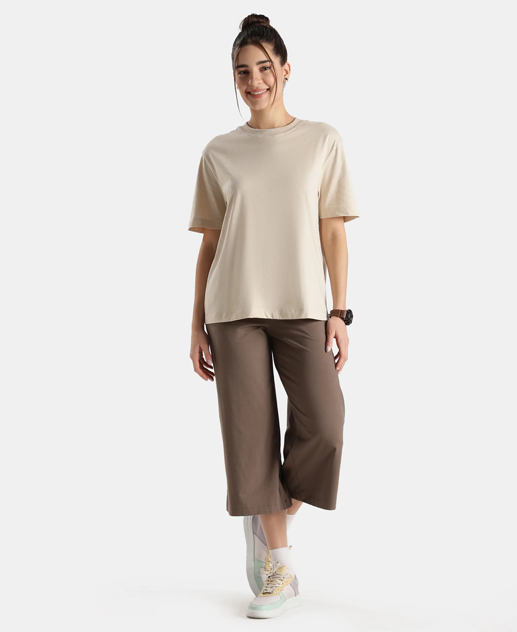 Super Combed Cotton Rich Oversized T-Shirt with Side Slits - French Oak - Image 4