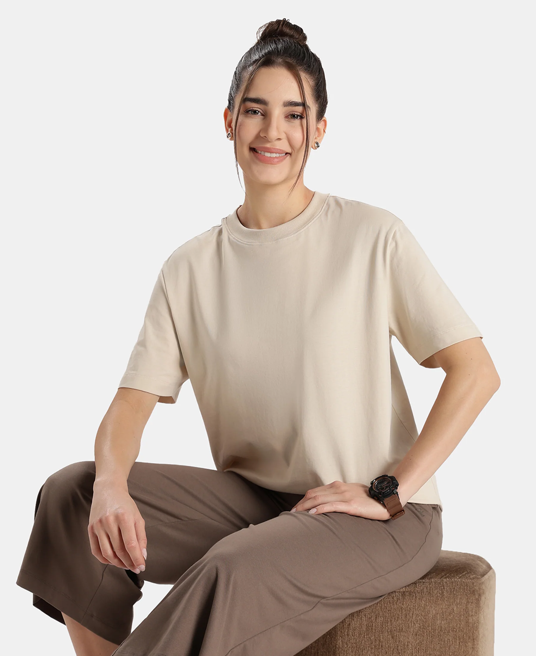 Super Combed Cotton Rich Oversized T-Shirt with Side Slits - French Oak - Image 5