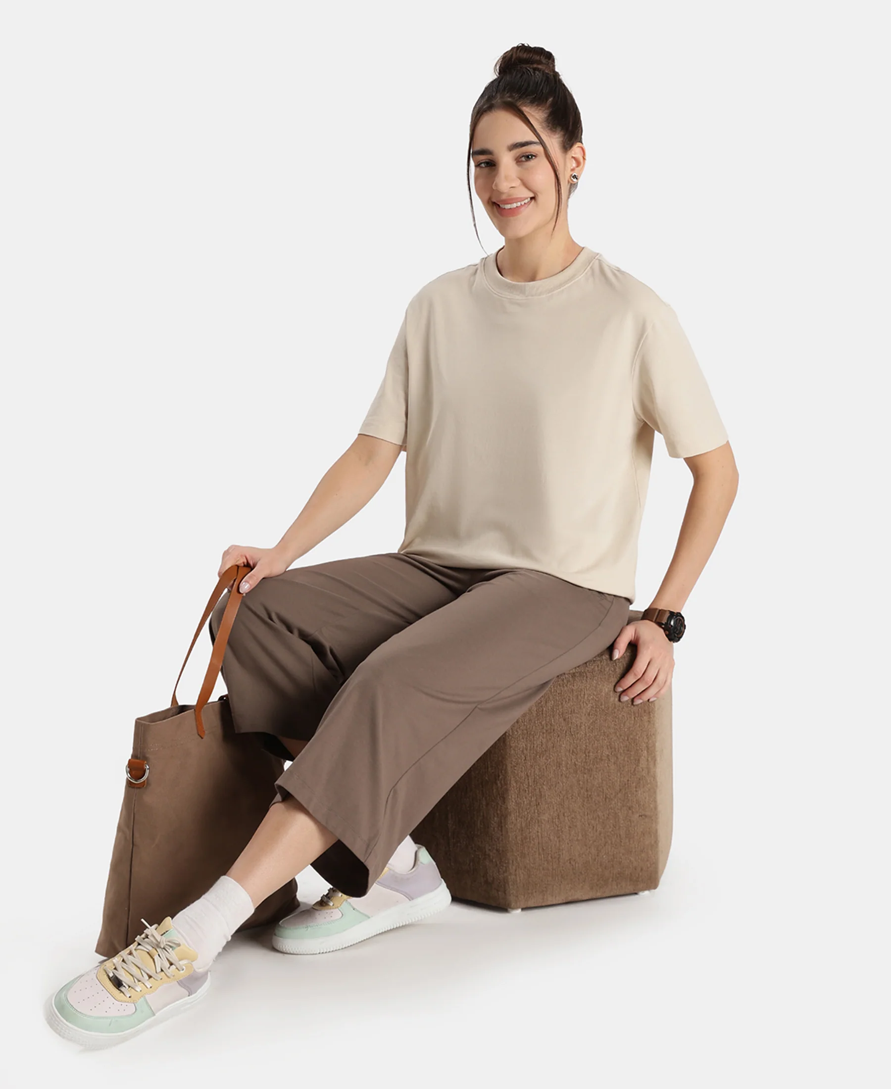 Super Combed Cotton Rich Oversized T-Shirt with Side Slits - French Oak - Image 6