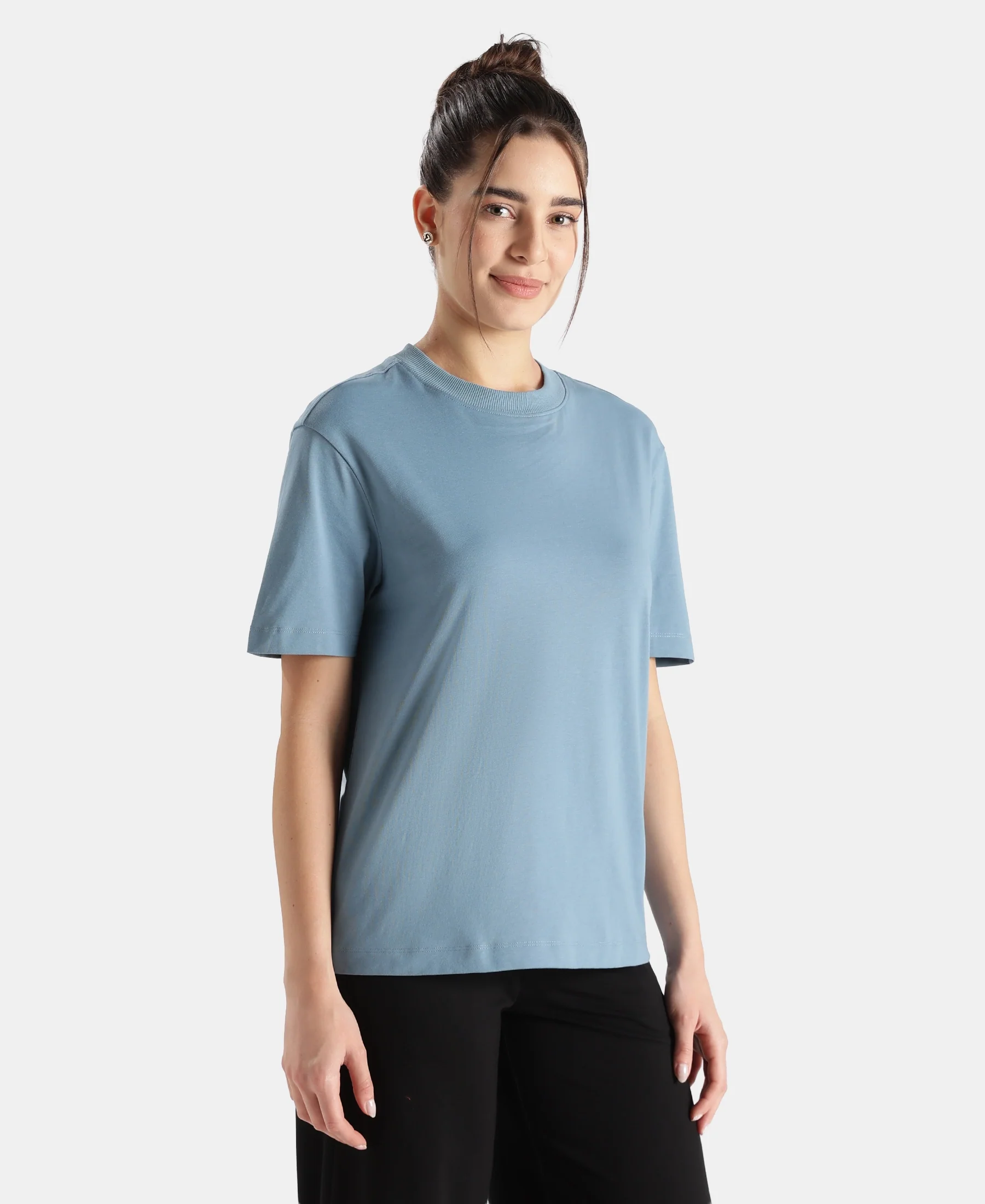 Super Combed Cotton Rich Oversized T-Shirt with Side Slits - Provincial Blue - Image 2