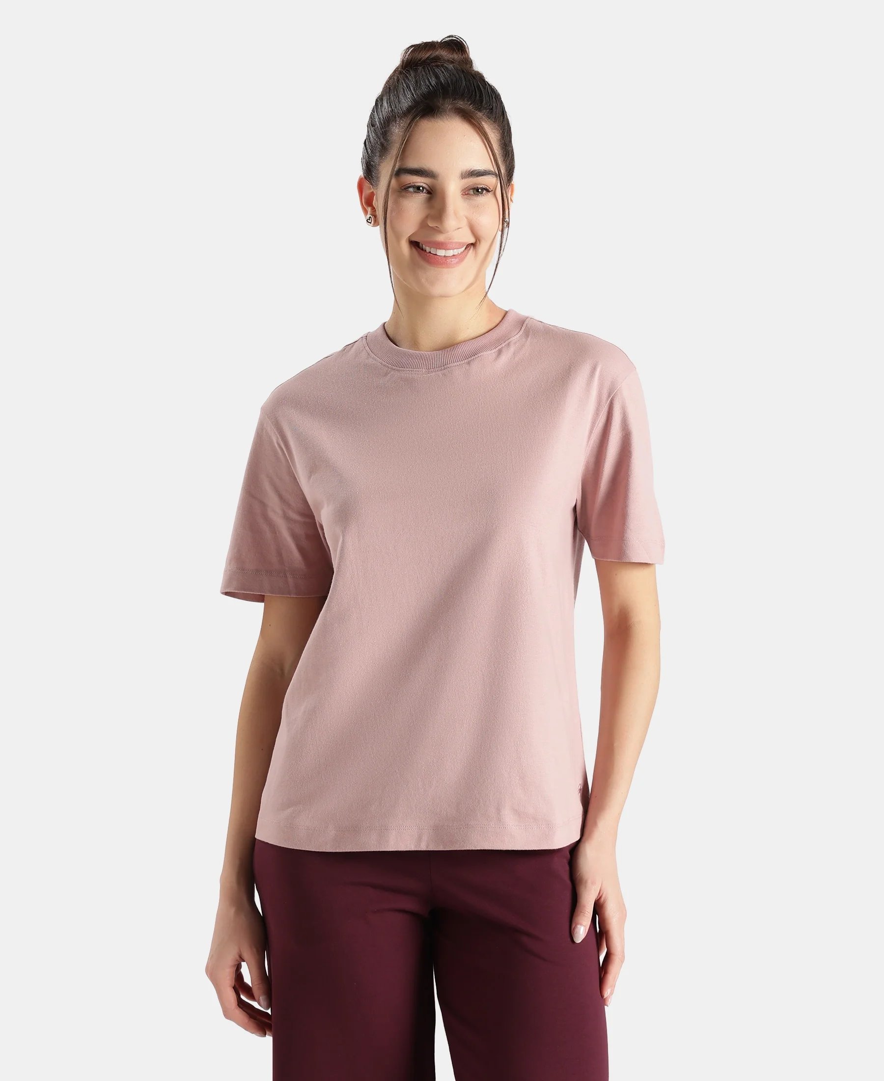 Super Combed Cotton Rich Oversized T-Shirt with Side Slits - Woodrose